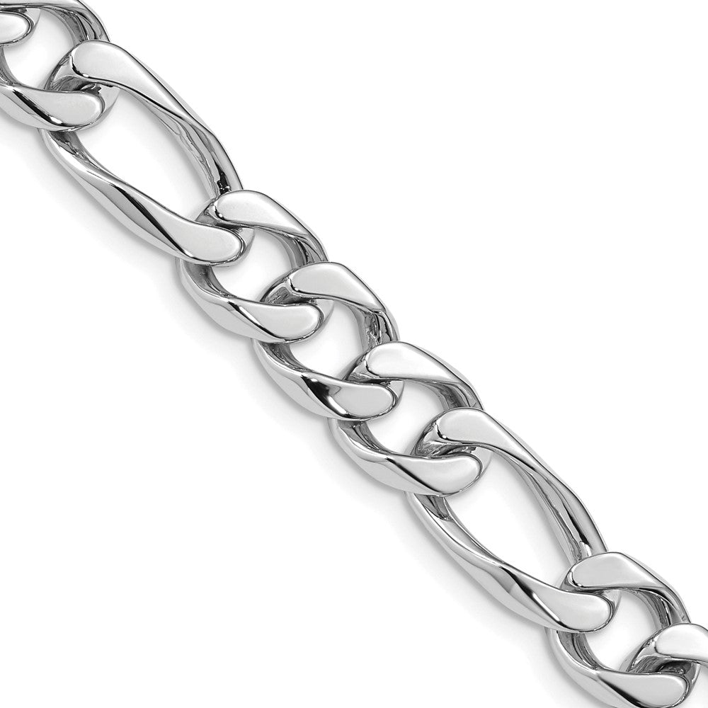 14K White Gold 9 inch 9mm Hand Polished Figaro Link with Box Catch Clasp Bracelet