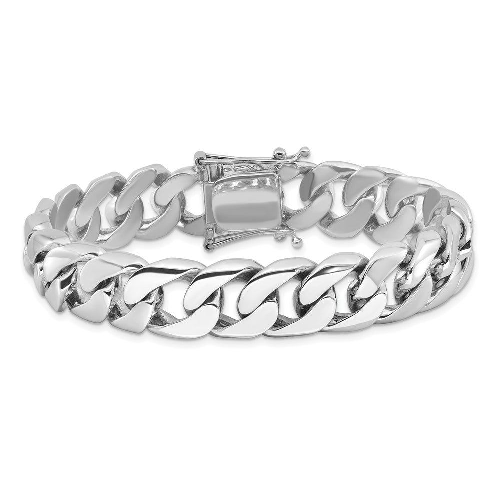 14K White Gold 8 inch 13.4mm Hand Polished Rounded Curb Link with Box Catch Clasp Bracelet