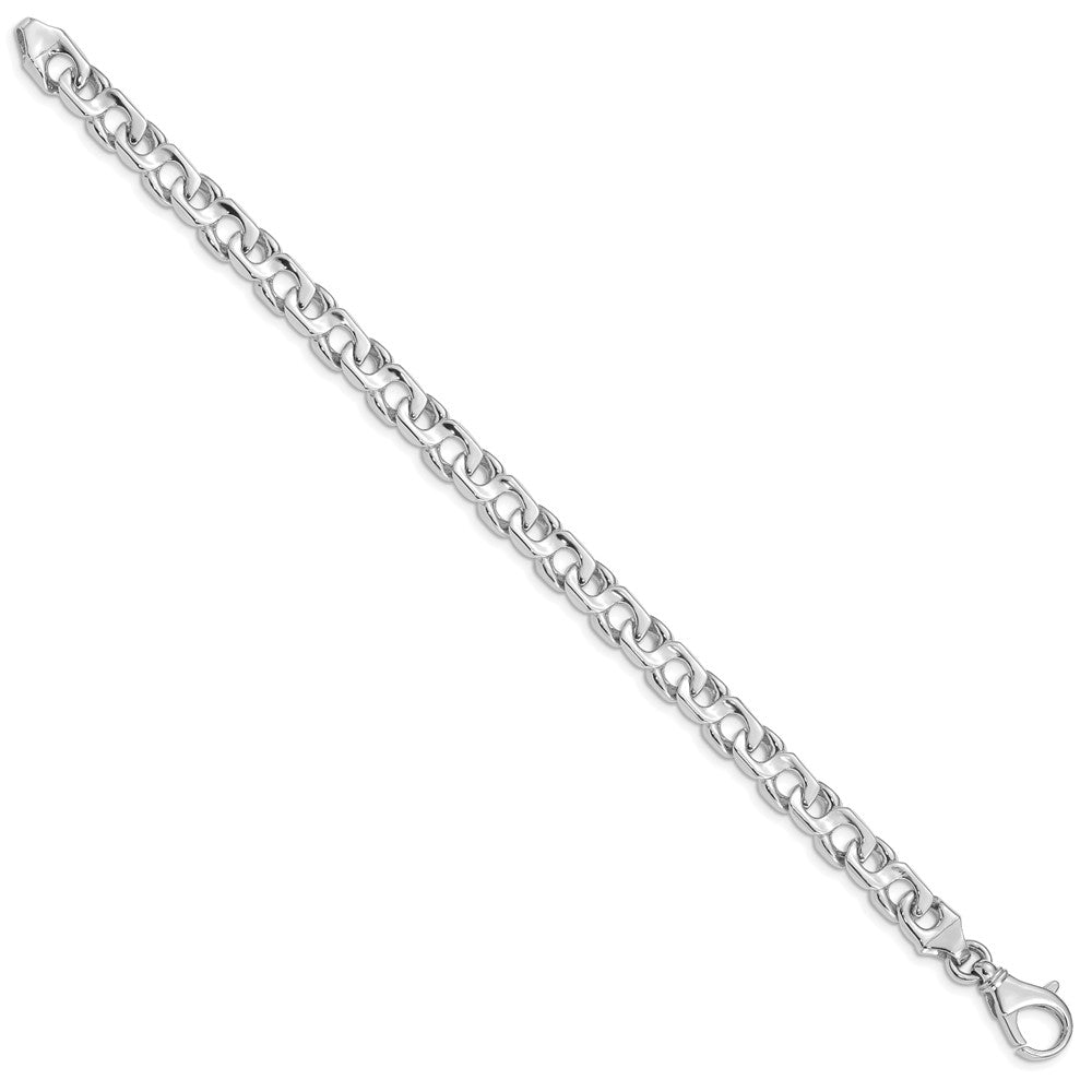 14K White Gold  8 inch 7.4mm Hand Polished Fancy Link with Fancy Lobster Clasp Bracelet