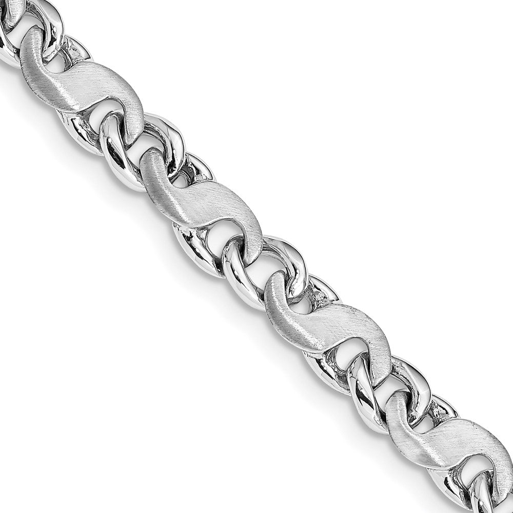 14K White Gold 9 inch 5.4mm Hand Polished and Satin Fancy S-Link with Fancy Lobster Clasp Bracelet