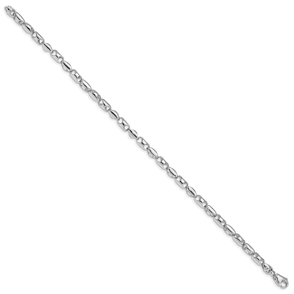 14K White Gold 8 inch 4.1mm Polished Fancy Barrel Link with Fancy Lobster Clasp Bracelet