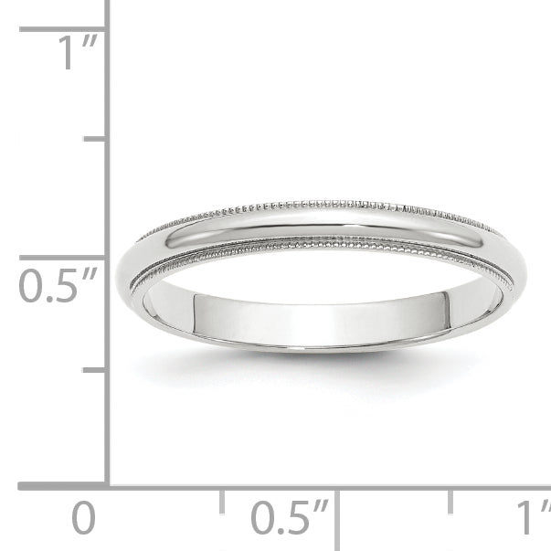 10k White Gold 3mm Milgrain Half Round Wedding Band Size 12.5