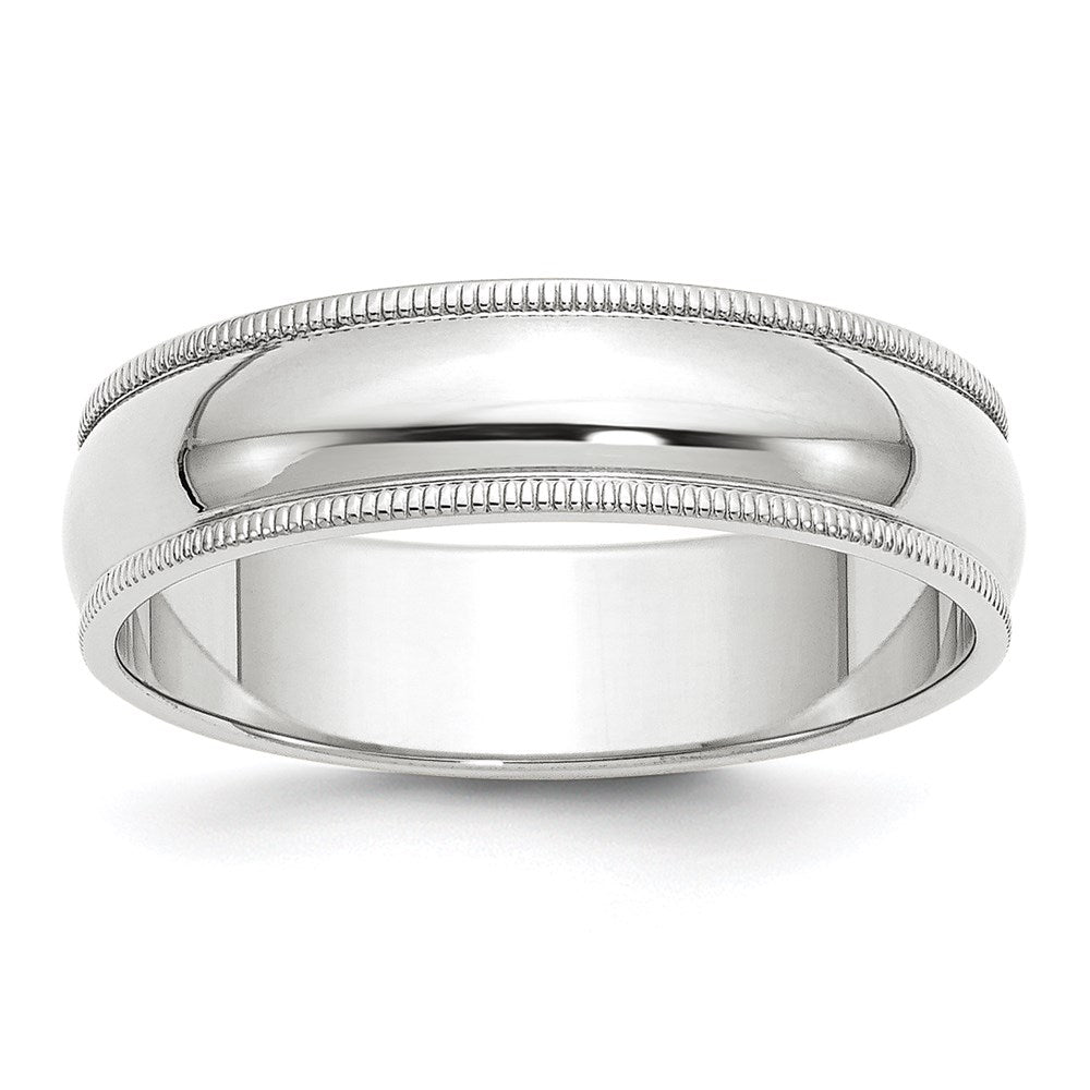 10k White Gold 6mm Milgrain Half Round Wedding Band Size 10.5