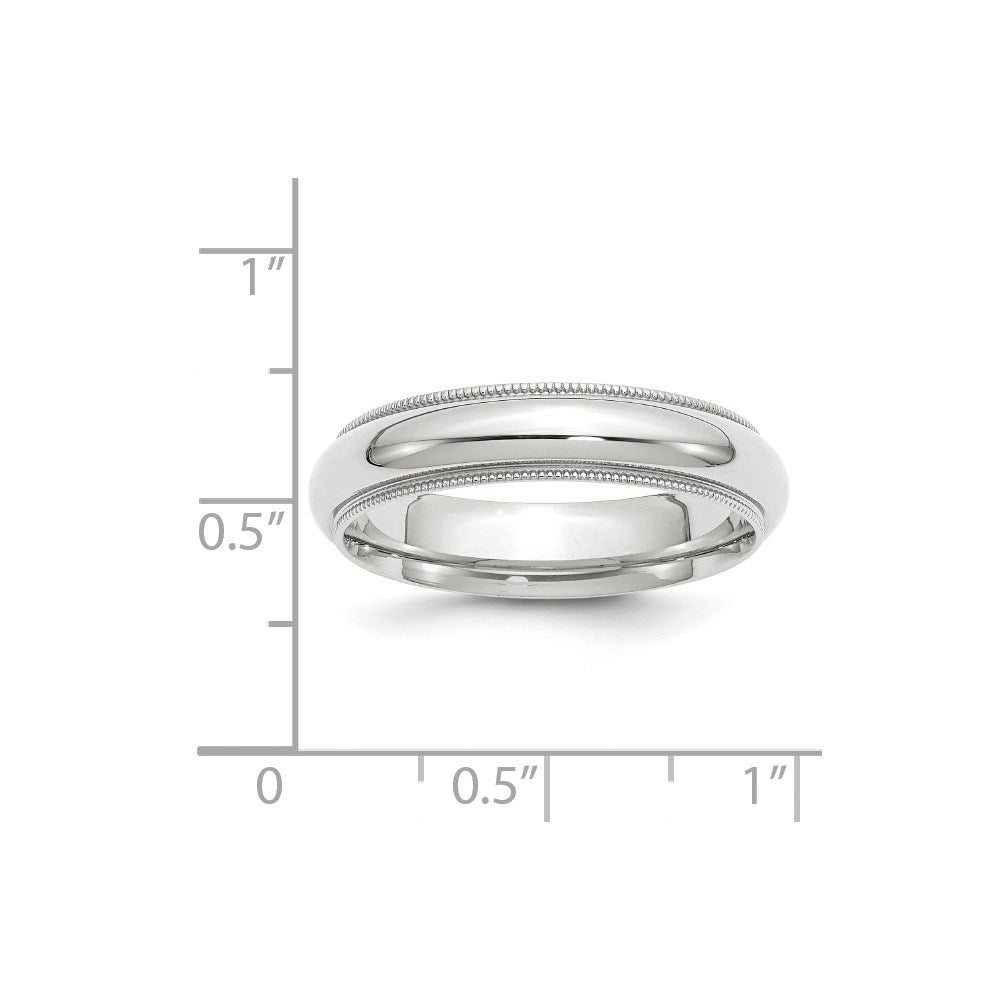 14k White Gold 5mm Milgrain Half Round Comfort Fit Wedding Band Size 8