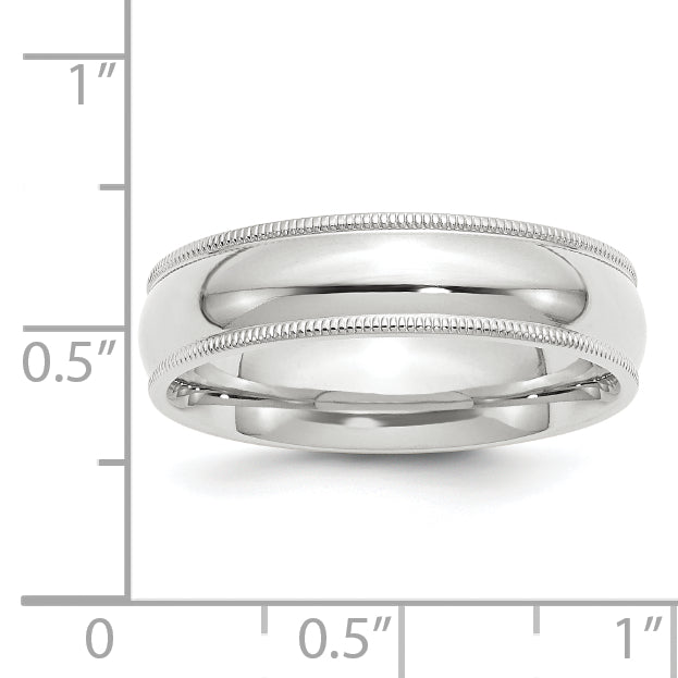 14k White Gold 6mm Milgrain Half Round Comfort Fit Wedding Band Size 4.5