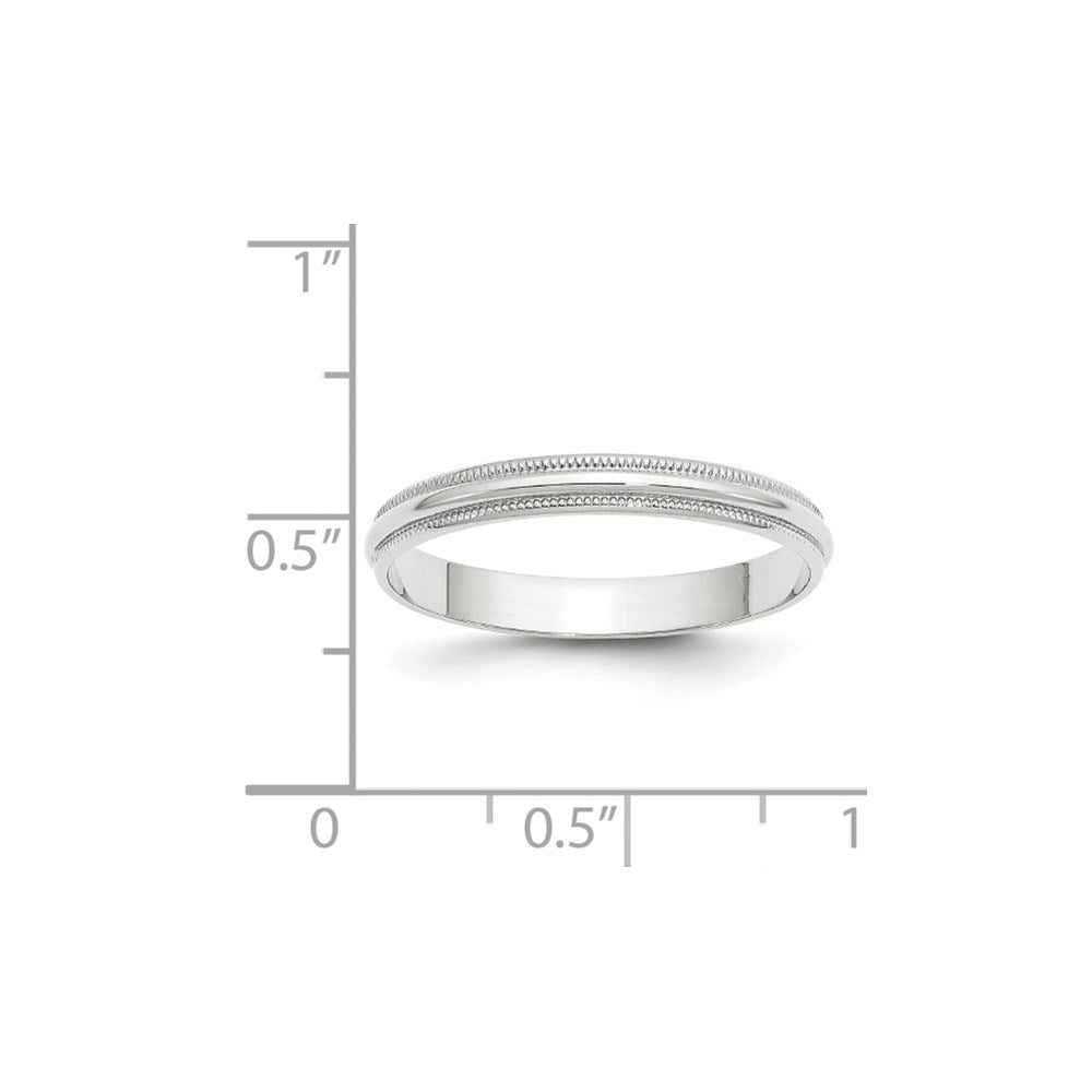 10k White Gold 3mm Lightweight Milgrain Half Round Wedding Band Size 13.5