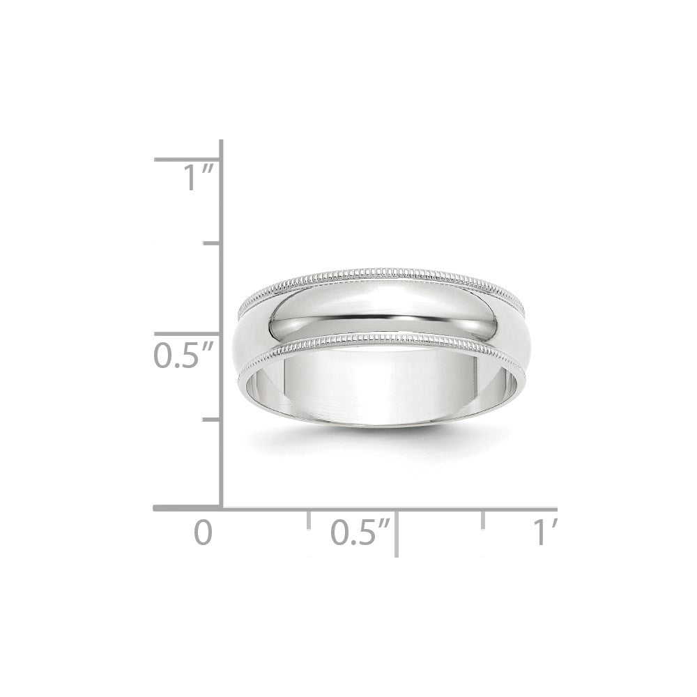 10k White Gold 6mm Lightweight Milgrain Half Round Wedding Band Size 10