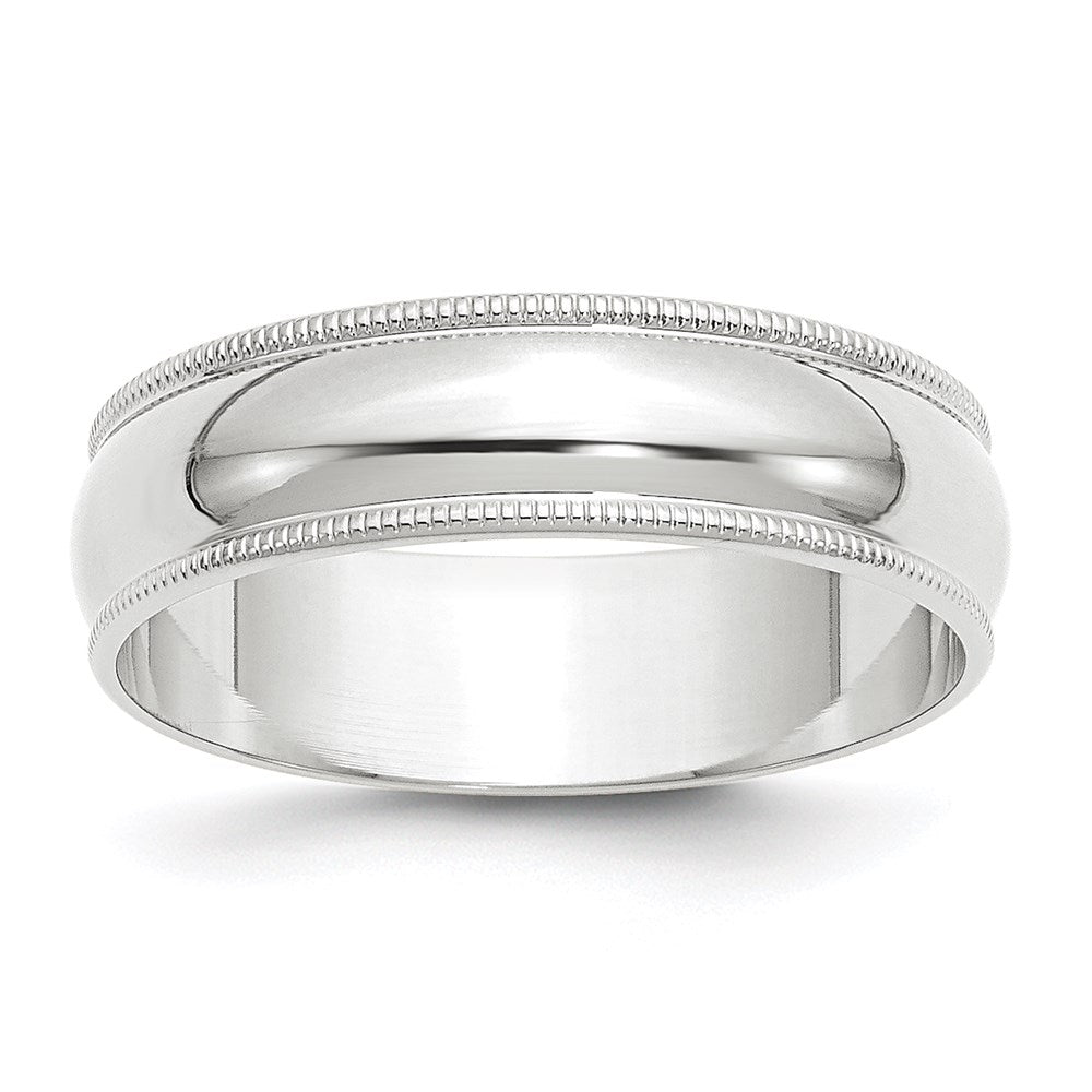 10k White Gold 6mm Lightweight Milgrain Half Round Wedding Band Size 10