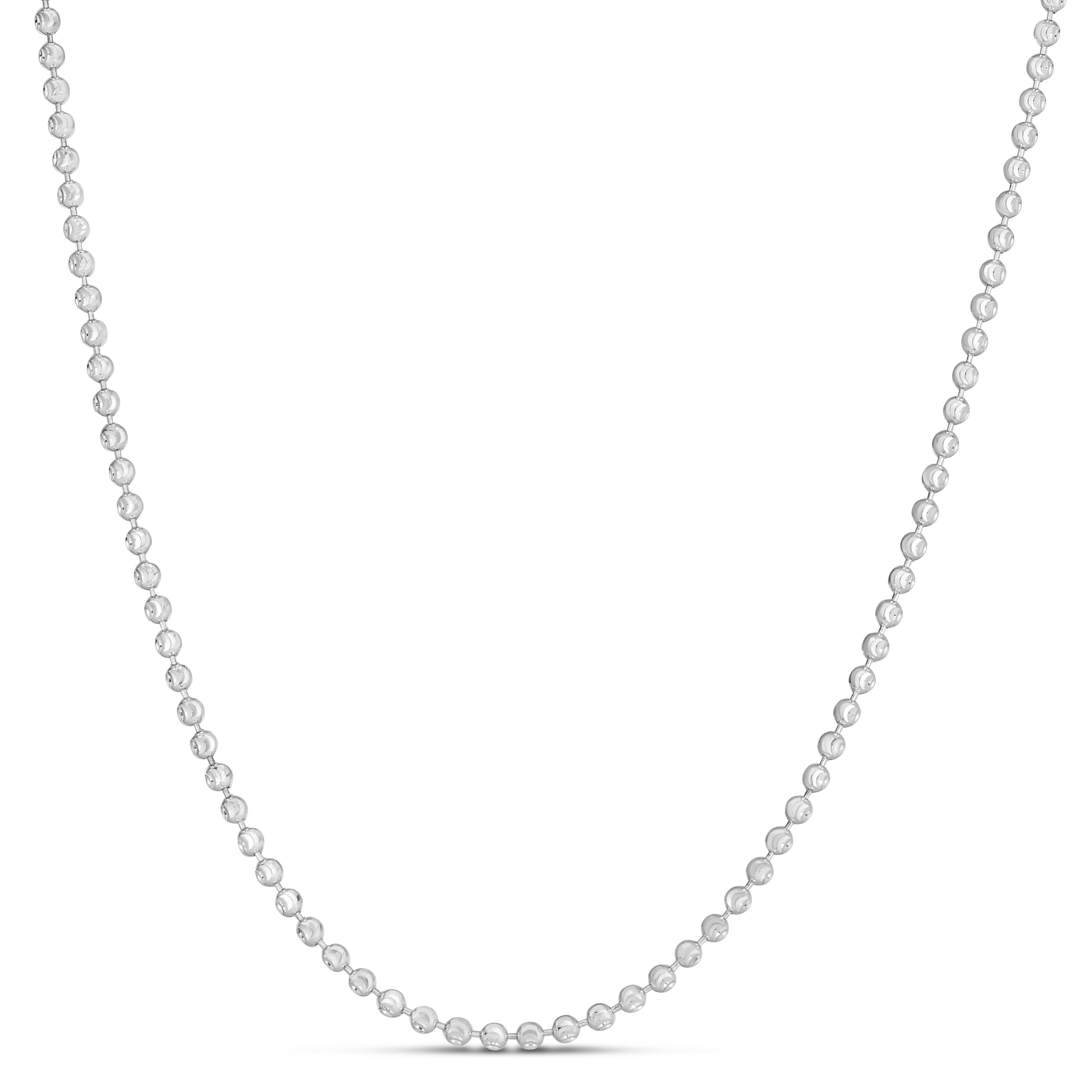 14K White Gold 2.5mm Moon 24" Chain Necklace with Lobster Clasp