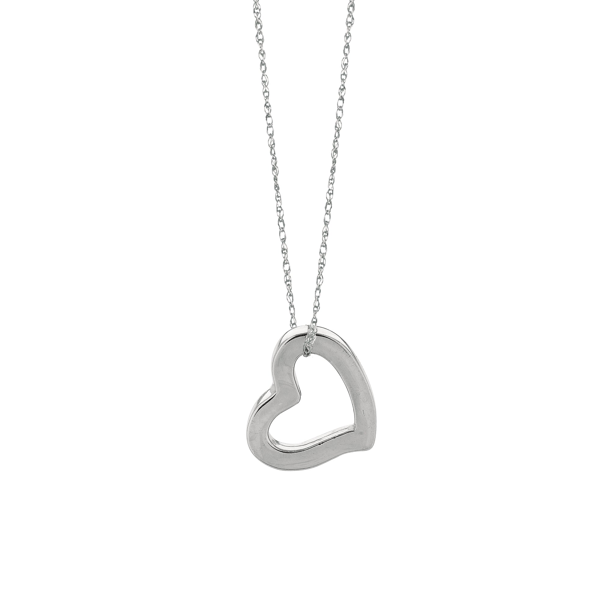 14K White Gold 18" Polished Open Heart Necklace