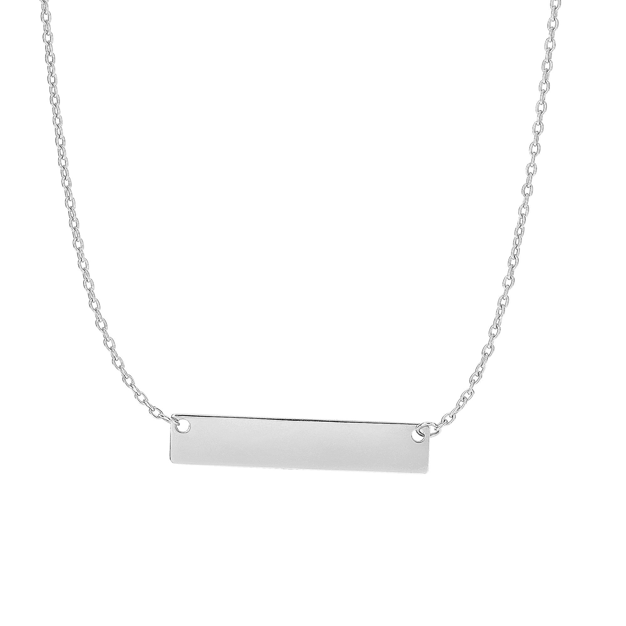 14K White Gold 18" Small Polished Bar Necklace