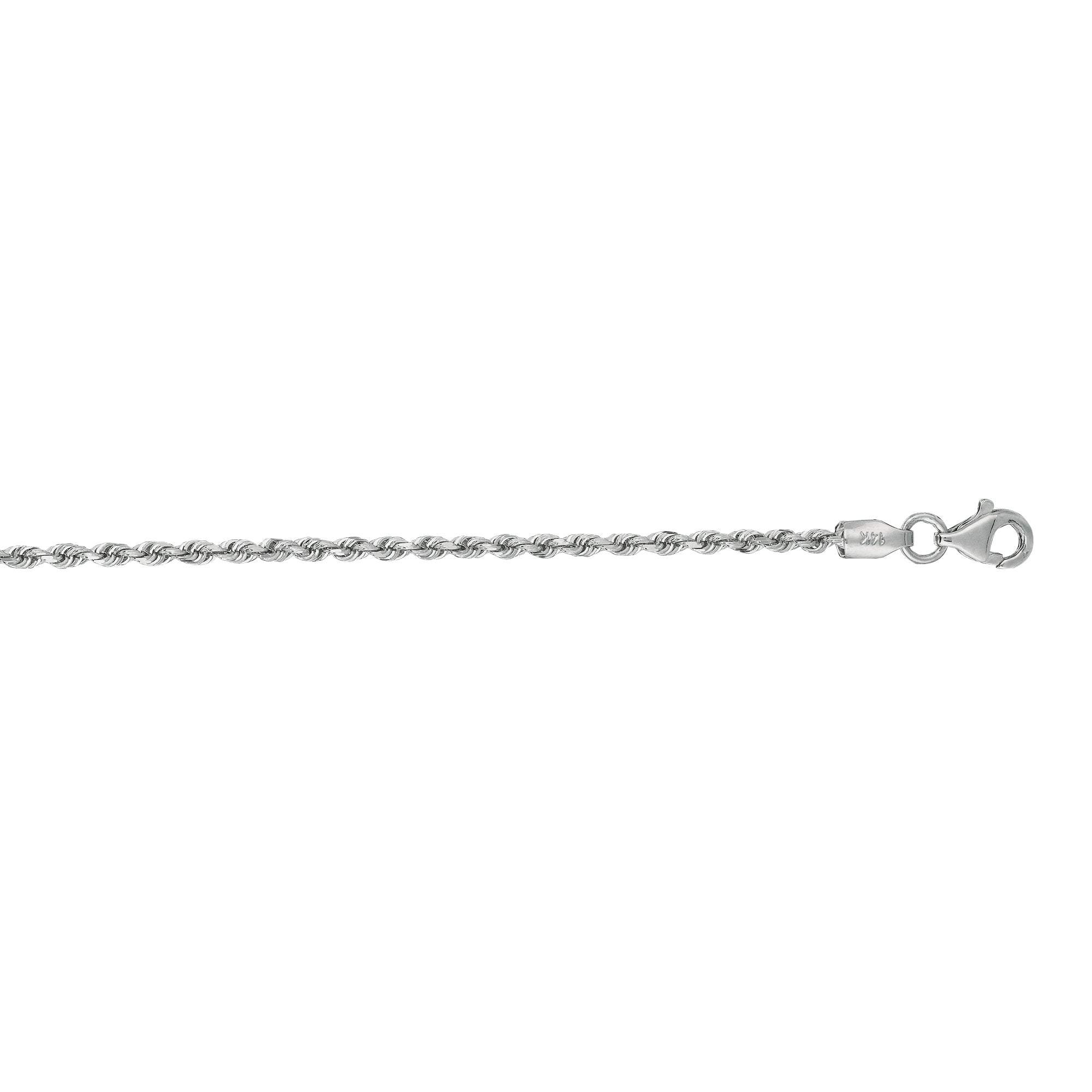 14K White Gold 1.8mm Diamond Cut Royal Rope 30" Chain with Lobster Lock