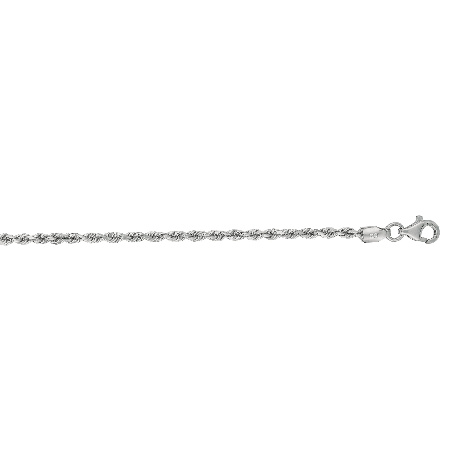 14K White Gold 2mm Diamond Cut Royal Rope 30" Chain with Lobster Lock