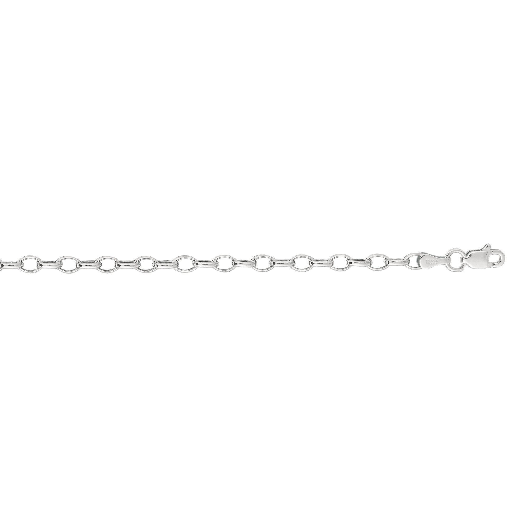 14K White Gold 3.2mm Lite Oval Rolo 18" Chain with Lobster Lock