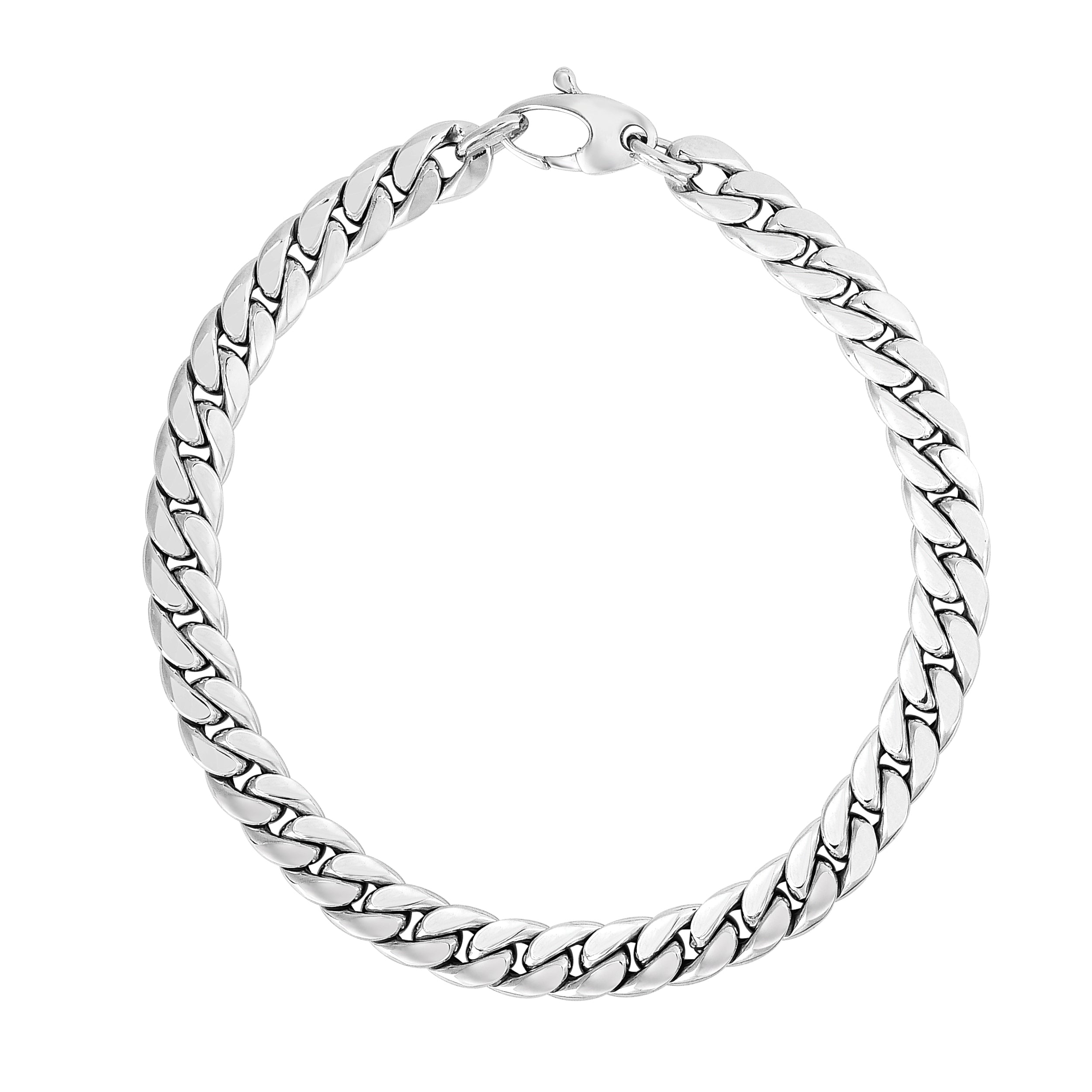 14K White Gold Classic Cuban Link 7.25" Bracelet with Lobster Clasp.