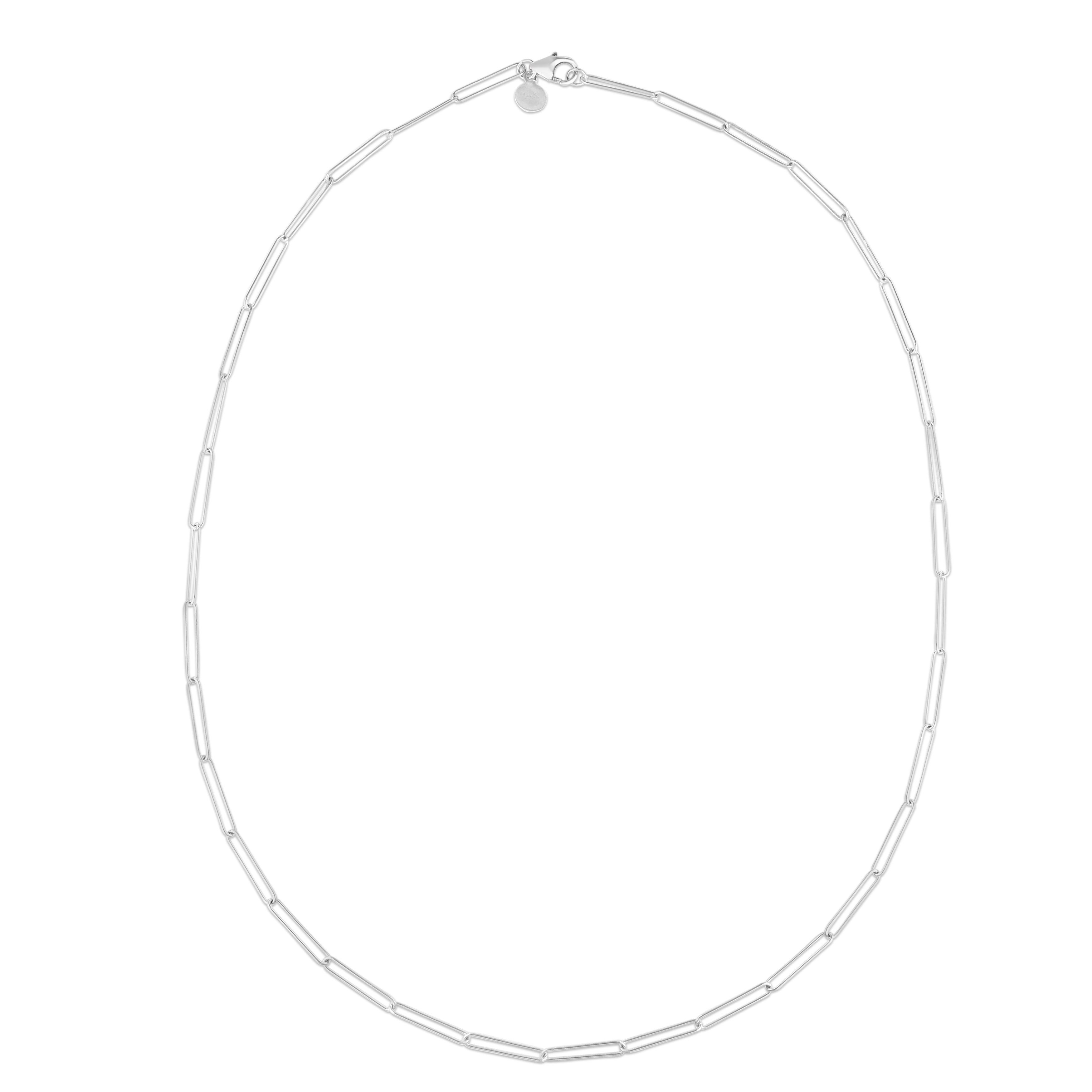 14K White Gold 7" Lungo Paperclip Chain Bracelet with Pear Shaped Lobster Clasp.