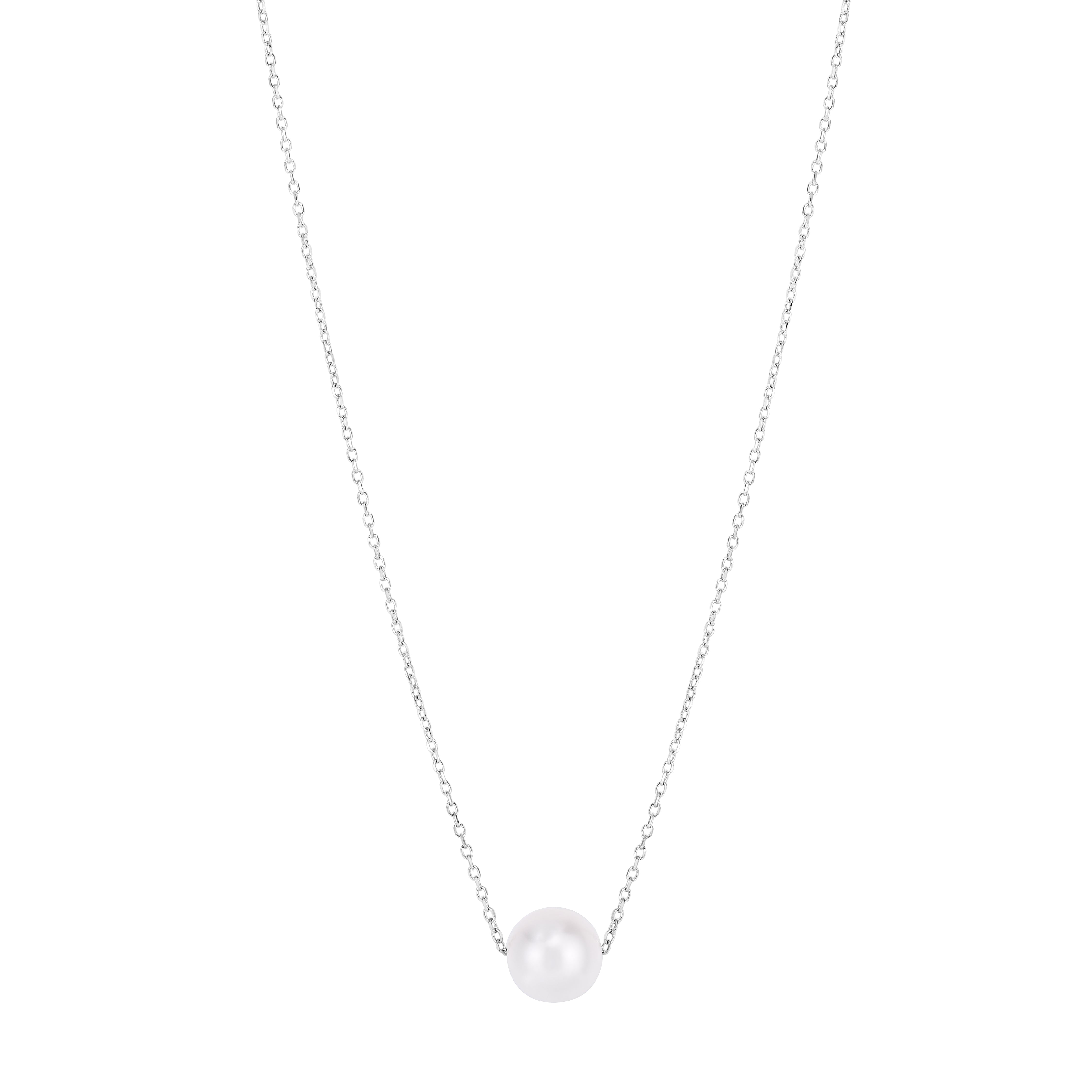 14K White Gold Pearl Solitaire 18" Necklace 