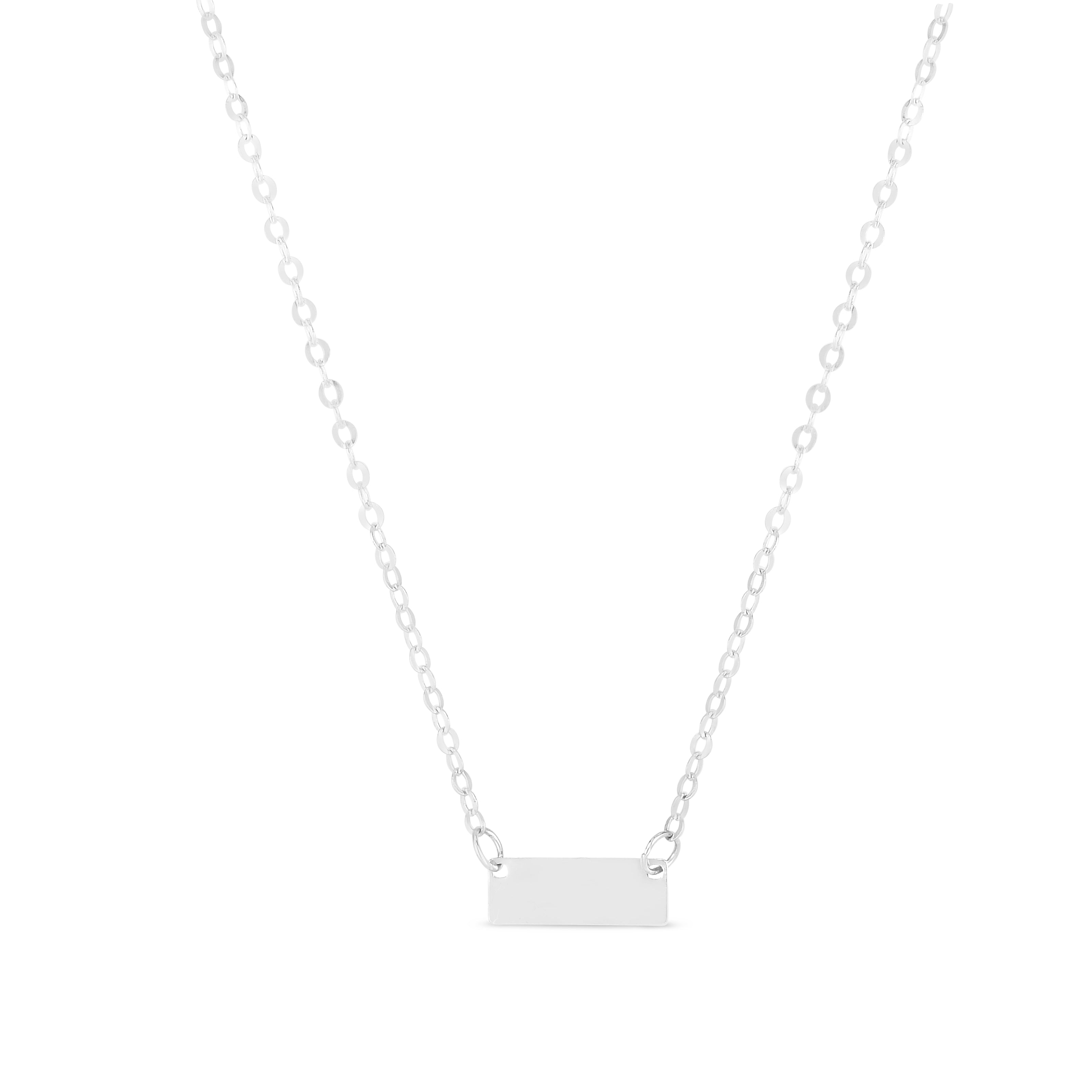 14K White Mini Bar Pendant on 18" Chain with Spring Ring Clasp.