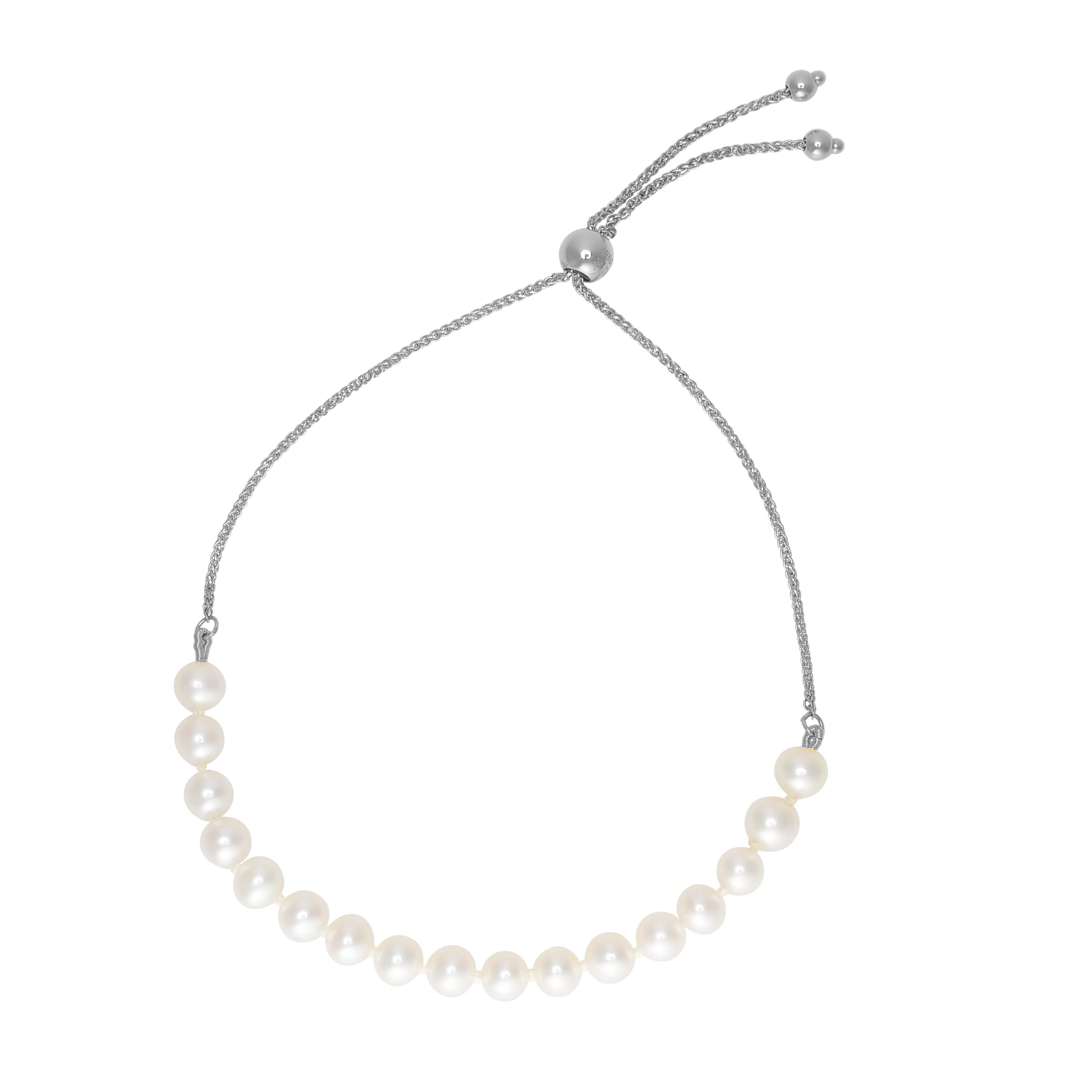 14K White Gold 5mm Pearl Friendship 9.25" Bracelet