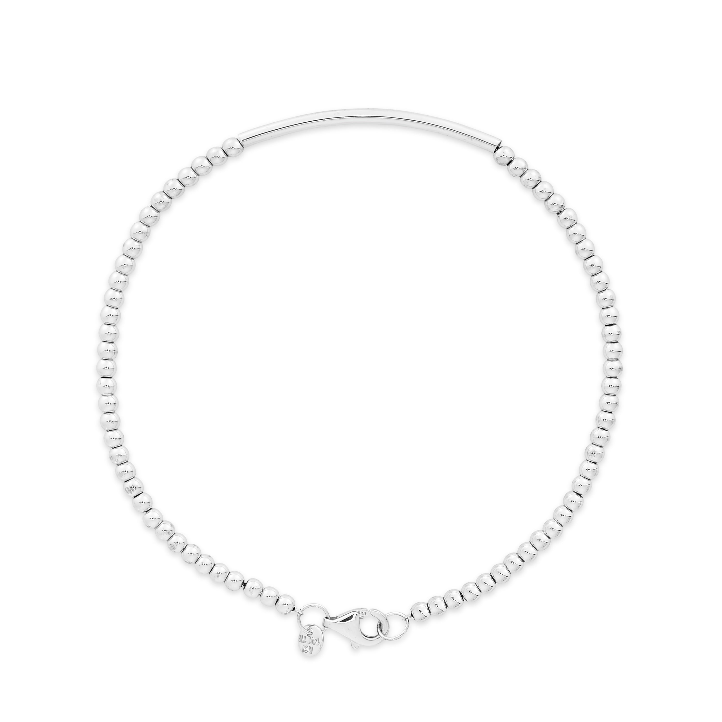 14K White Gold Bead Bar 7" Bracelet with Lobster Clasp