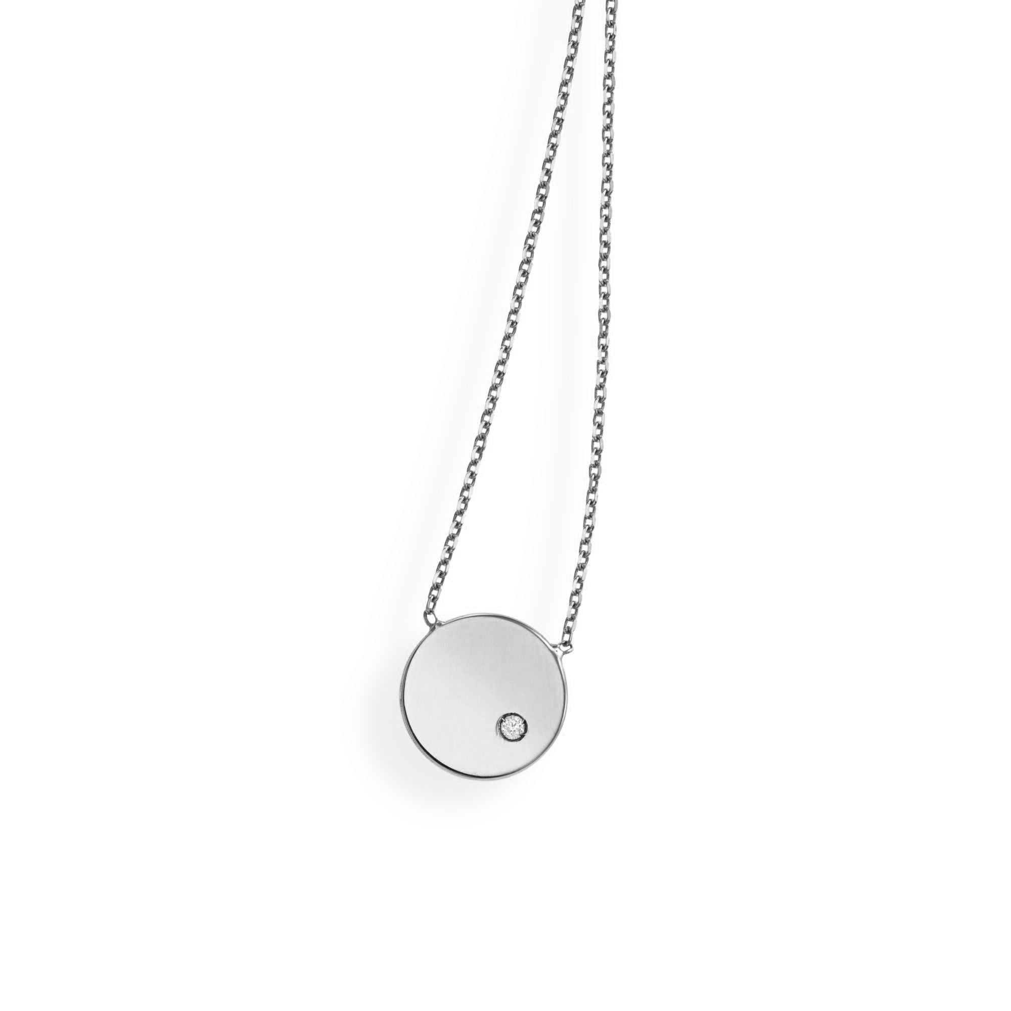 14K White Gold 18" Polished SOHO Disc Diamond .008ct Necklace