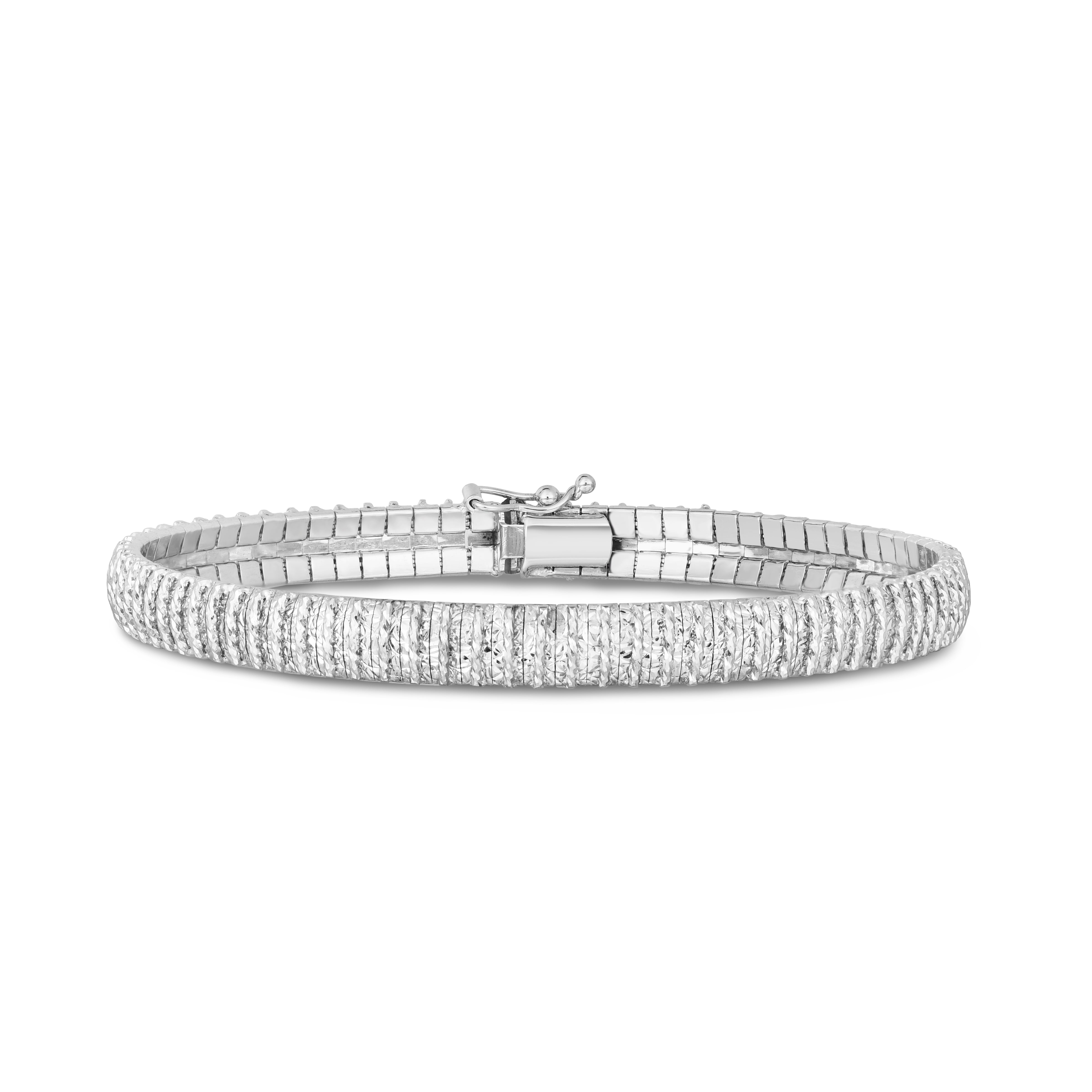 14K White Gold Diamanté (Diamond Cut) Flexible Bracelet with Box (Figure 8) Clasp