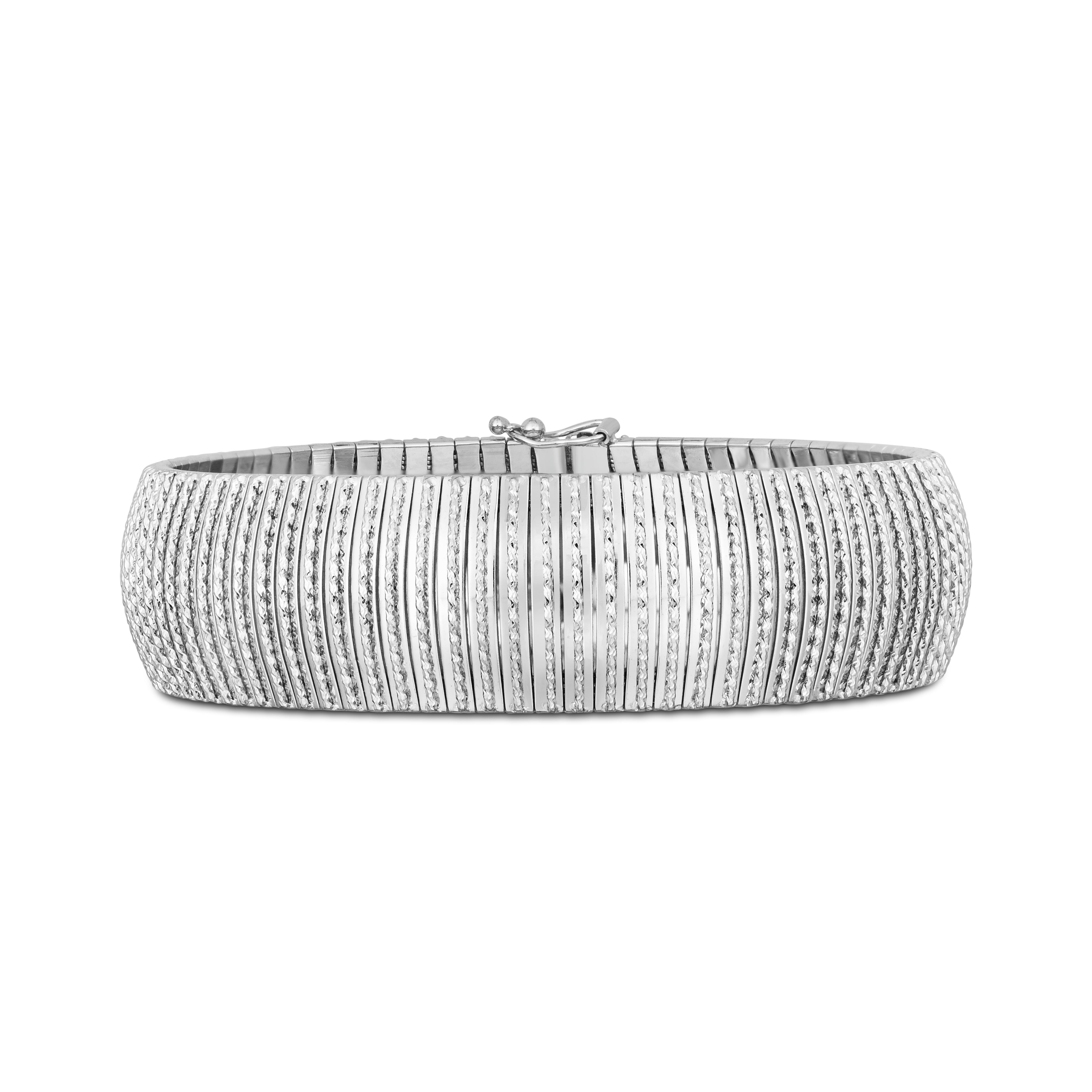 14K White Gold Big Bold Diamanté (Diamond Cut) Flexible Bracelet with Box (Figure 8) Clasp