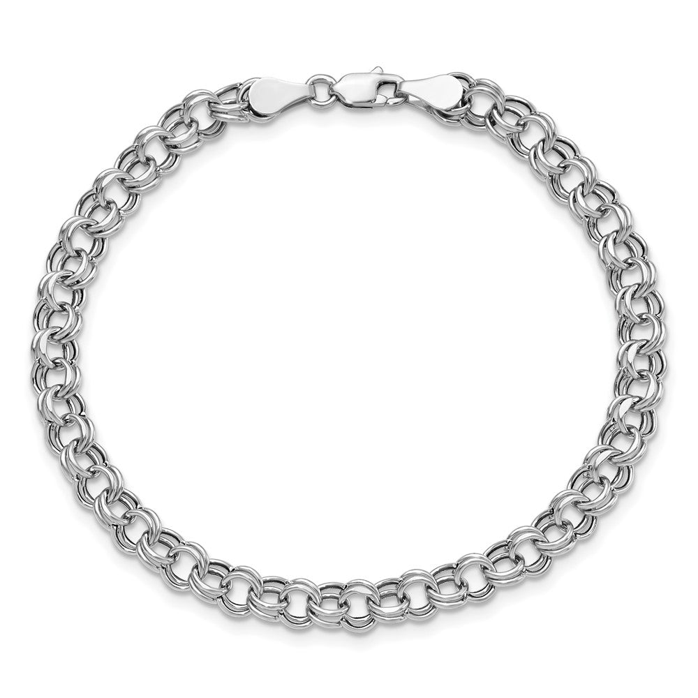 14k White Gold Lite 5mm Double Link Charm Bracelet