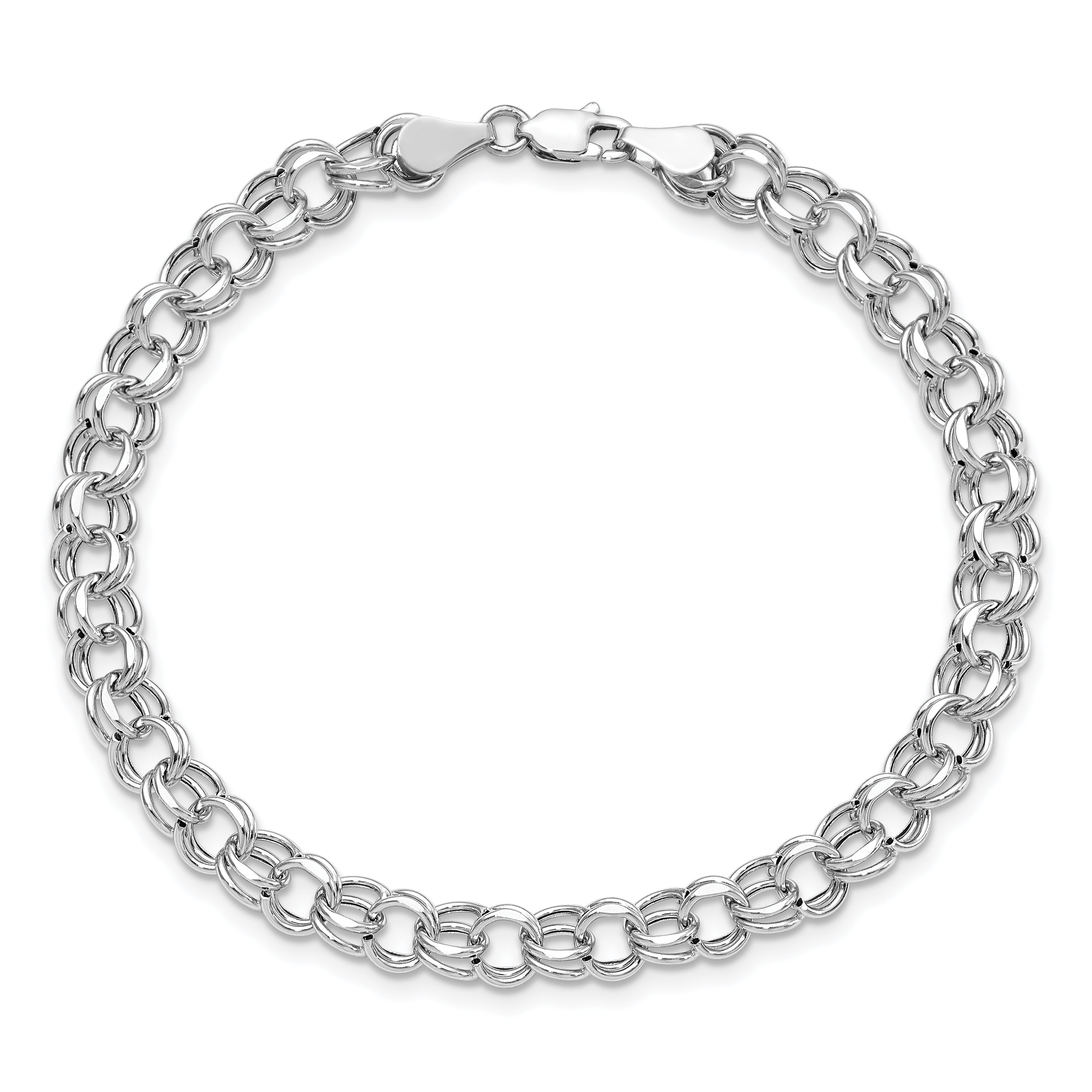 14k White Gold Lite 5.5mm Double Link Charm Bracelet