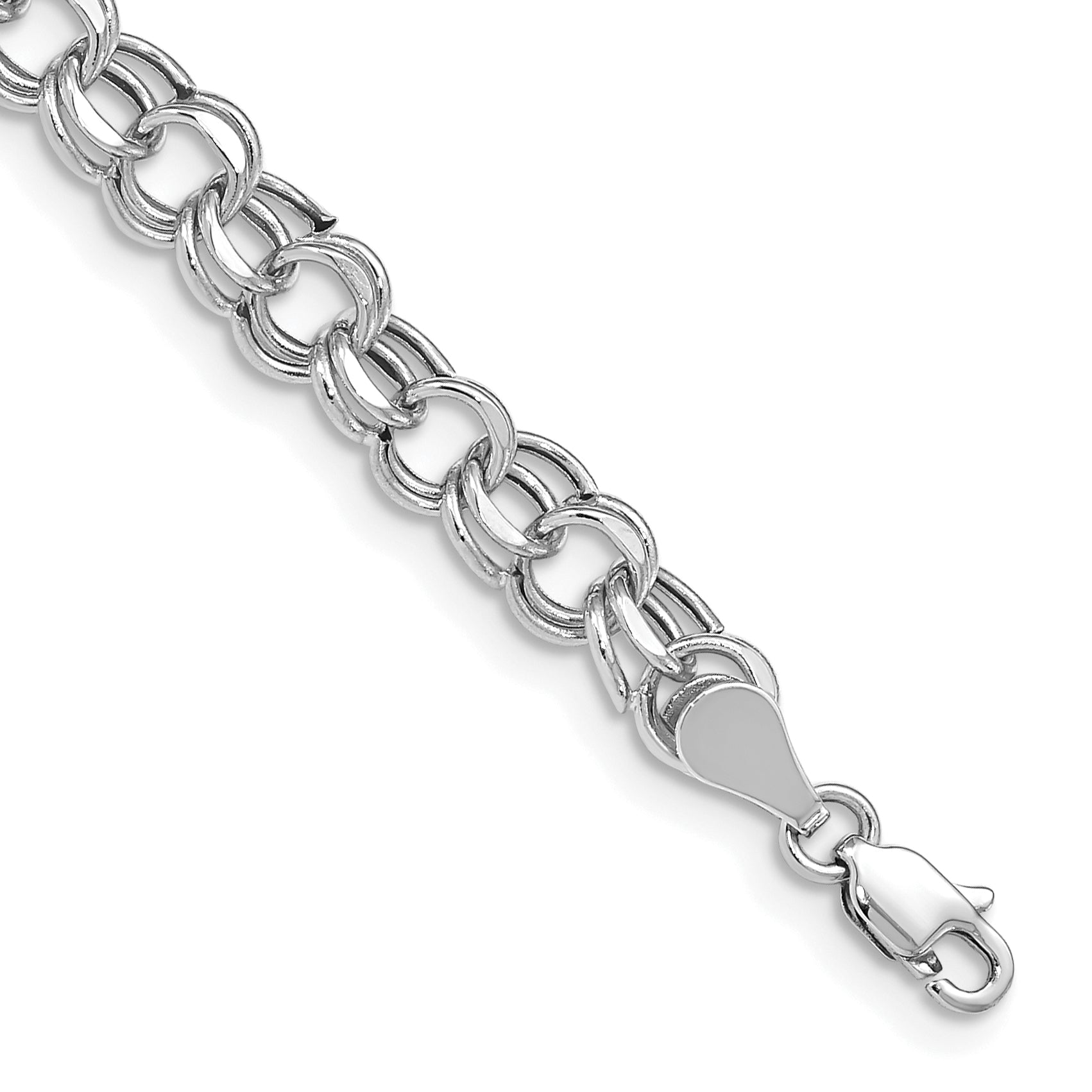 14k White Gold Lite 5.5mm Double Link Charm Bracelet