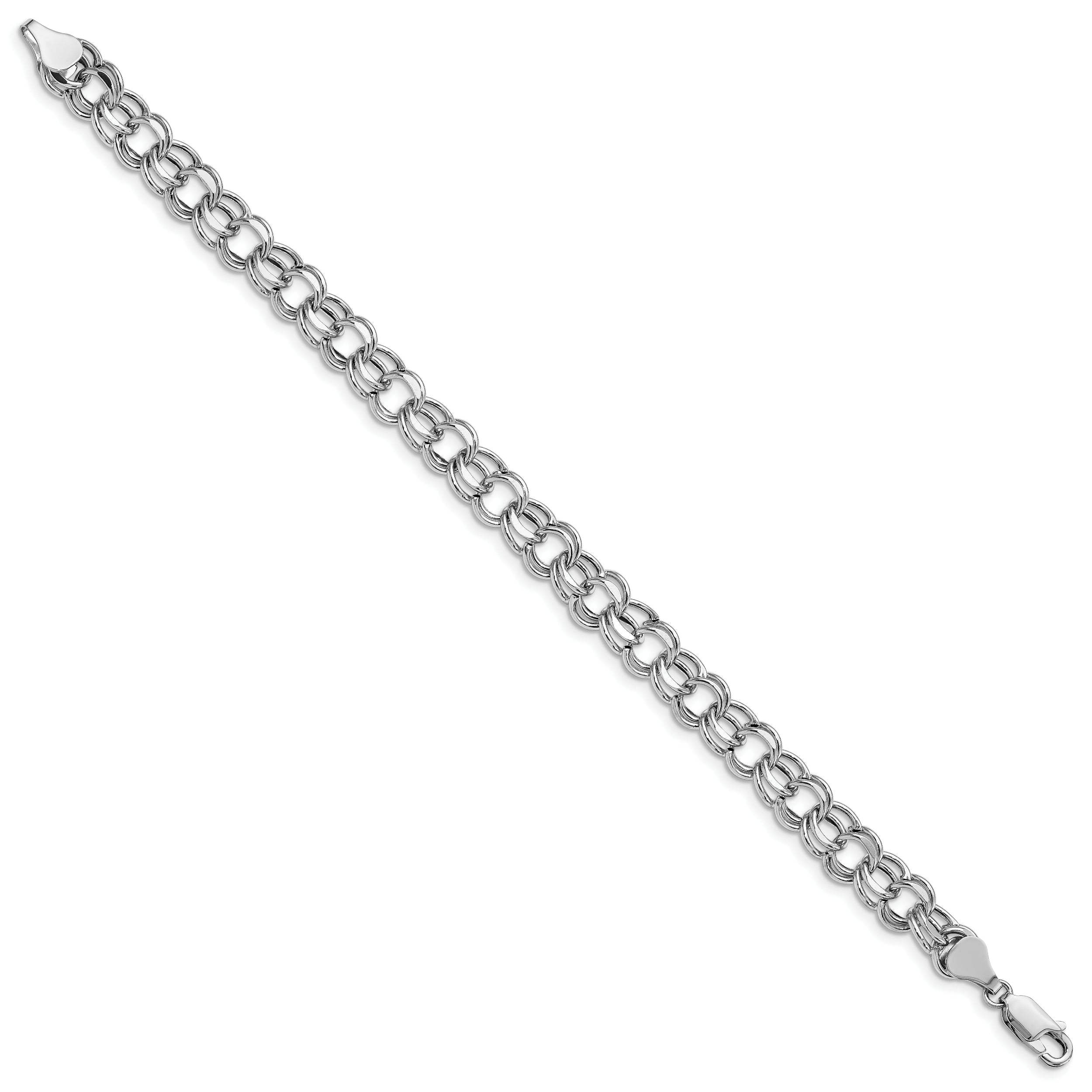 14k White Gold Lite 7.5mm Double Link Charm Bracelet