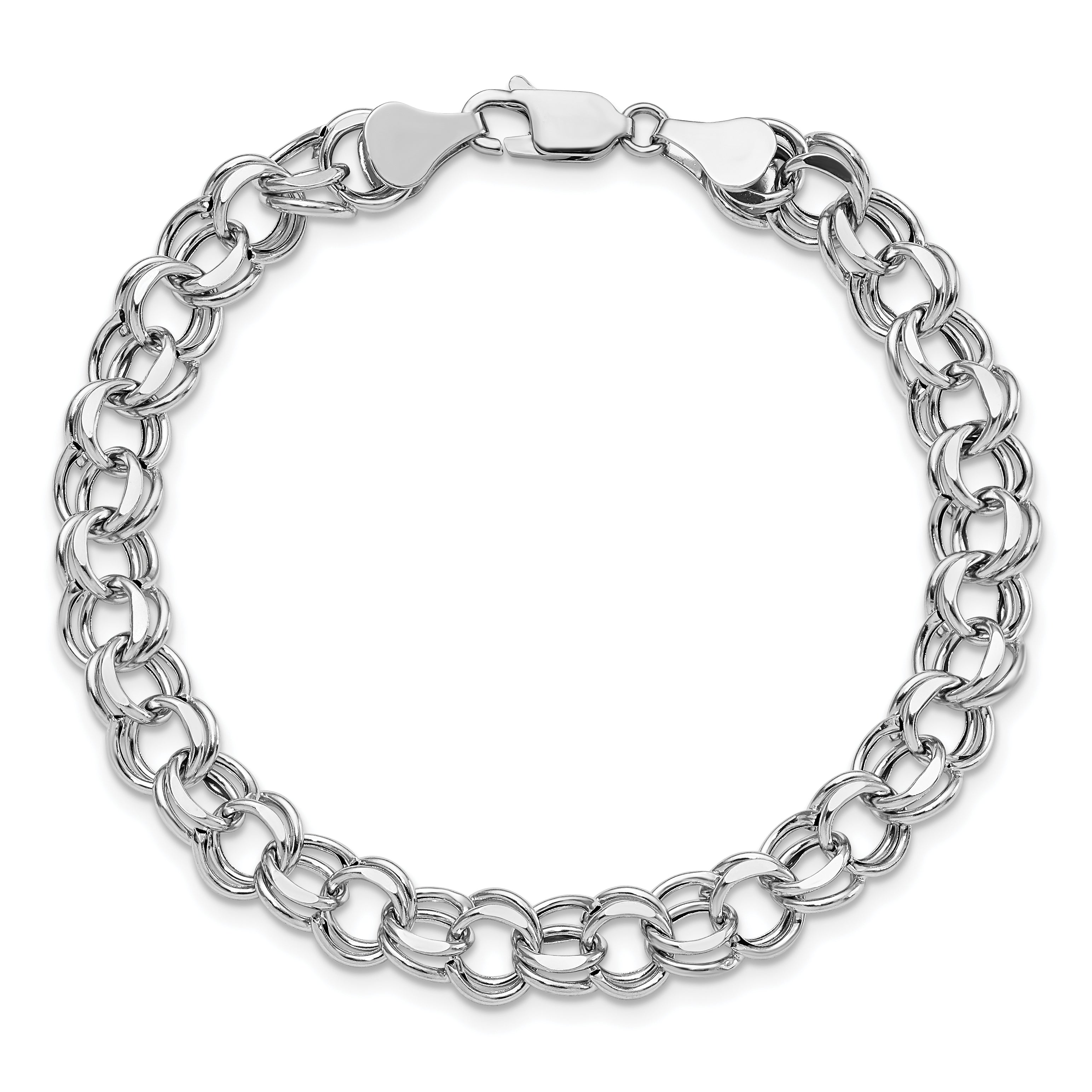 14k White Gold Lite 7.5mm Double Link Charm Bracelet