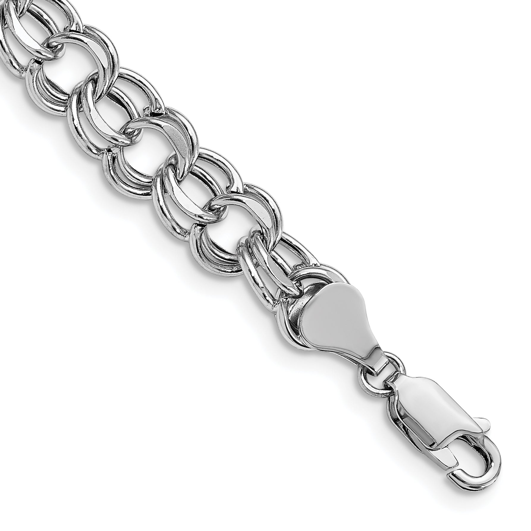 14k White Gold Lite 7.5mm Double Link Charm Bracelet