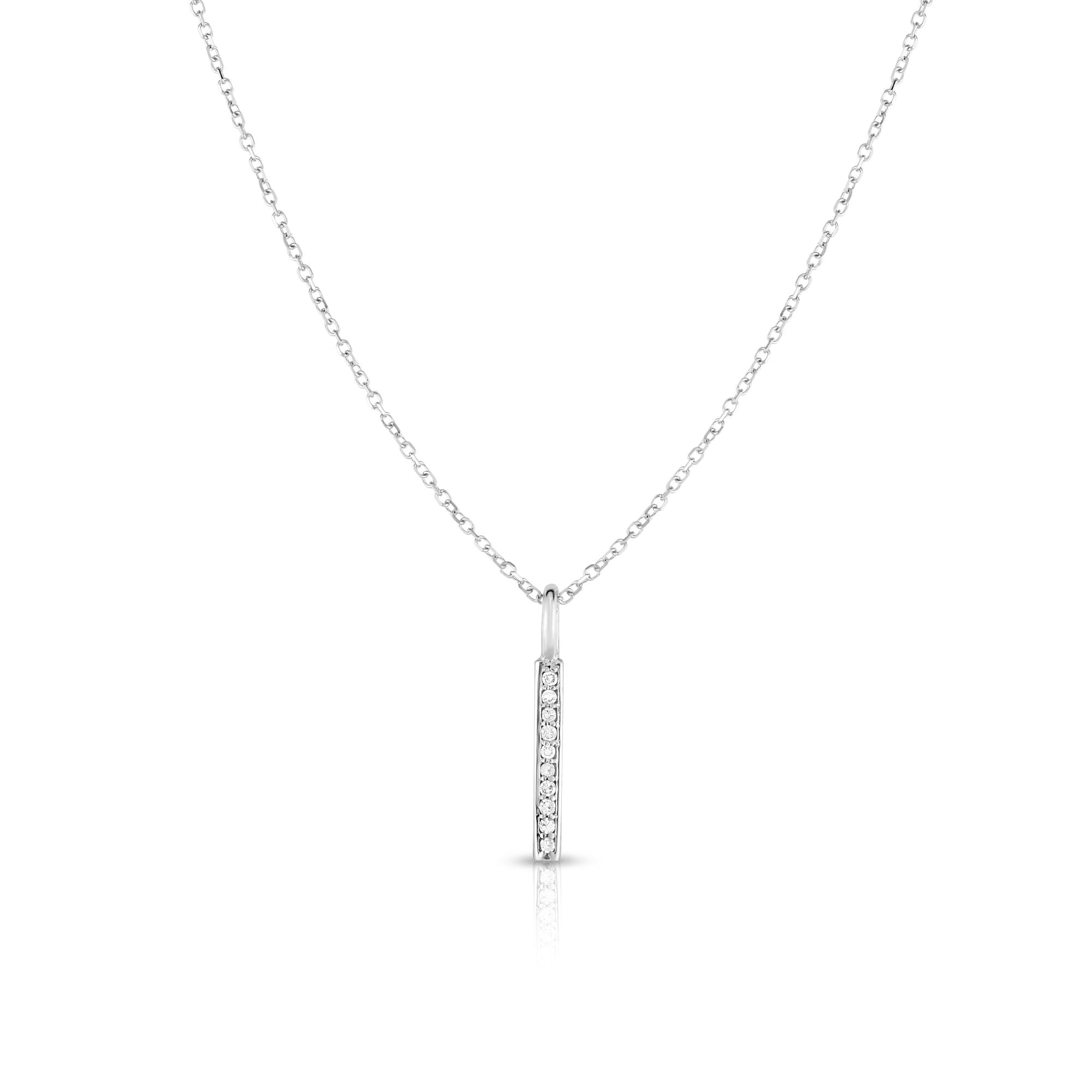 14K White Gold 18" .06ct Diamond Bar Necklace