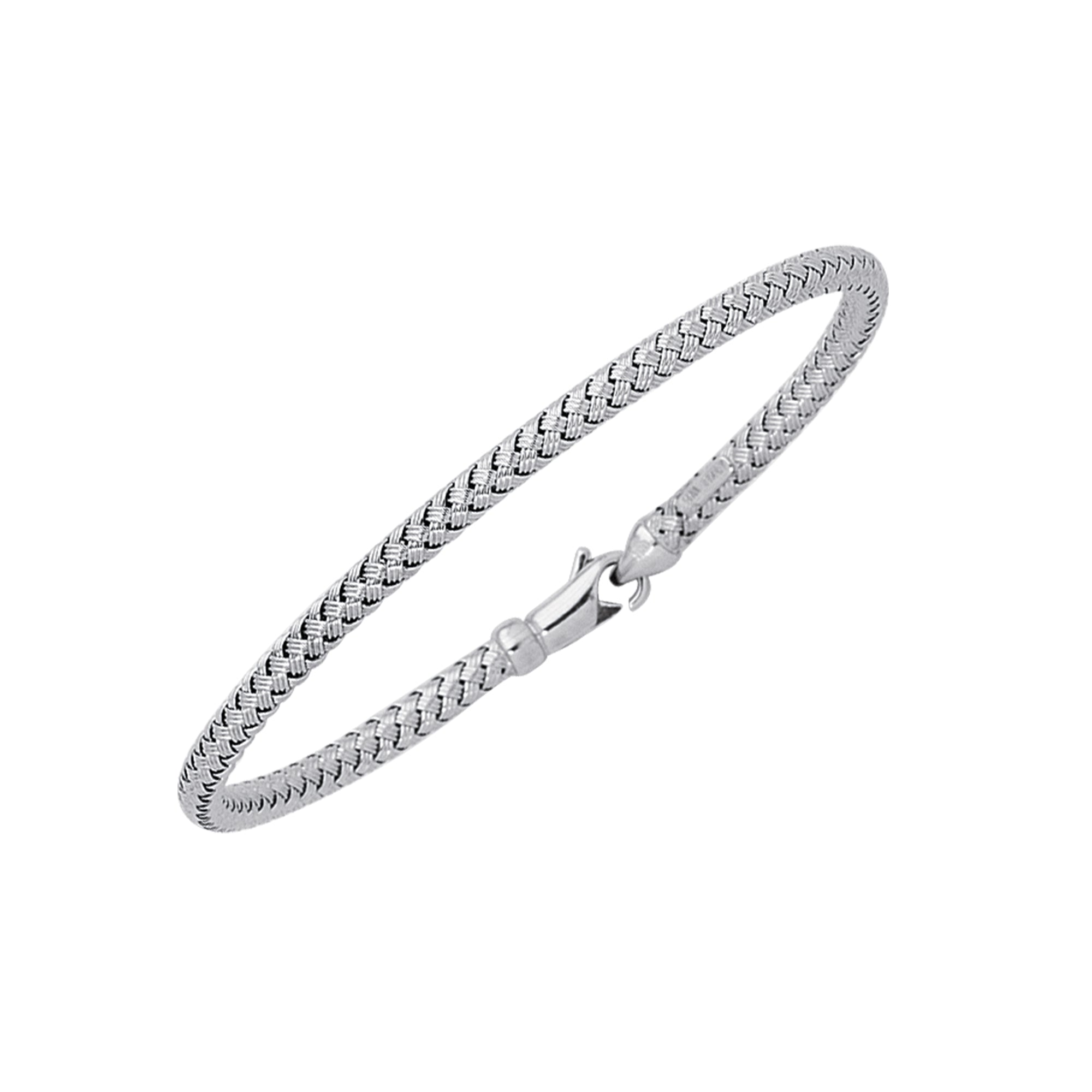 14K White Gold 7.25" Thin Weaved Bangle