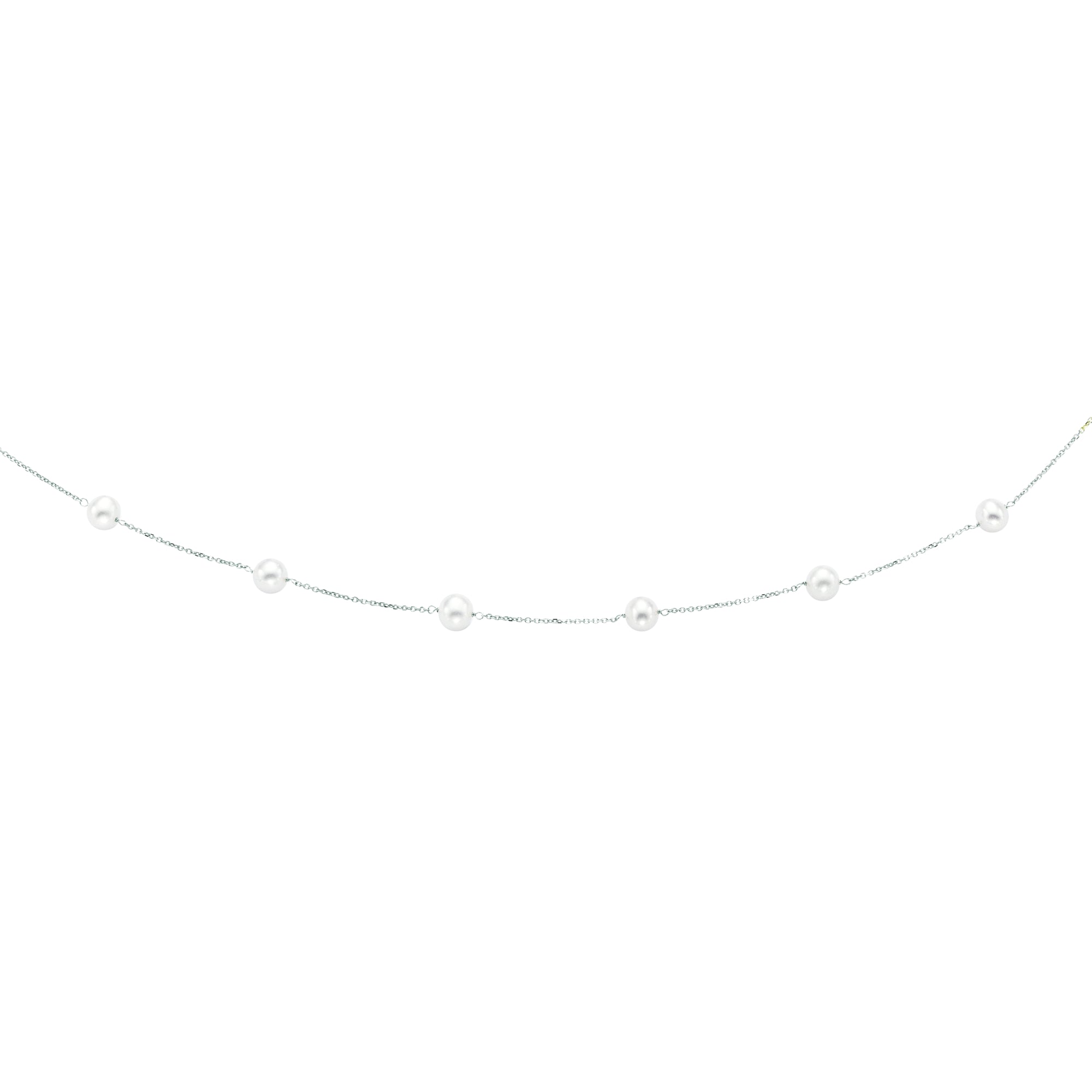 14K White Gold 18" Pearl Station Necklace