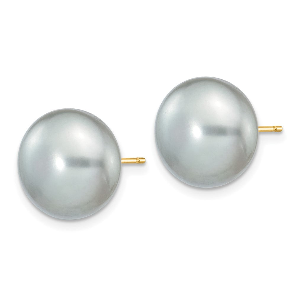 14k 11-12mm Grey Button FW Cultured Pearl Stud Post Earrings