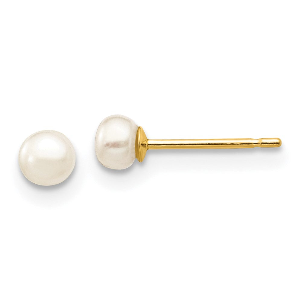 14k 3-4mm White Button Freshwater Cultured Pearl Stud Post Earrings