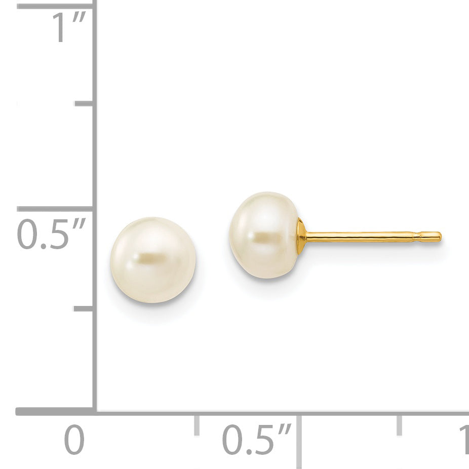 14k 5-6mm White Button FW Cultured Pearl Stud Earrings X50BW