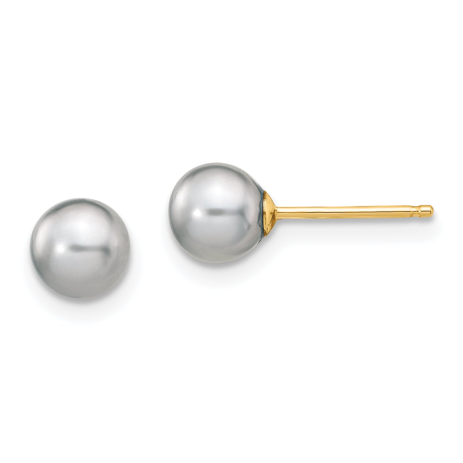 14k 5-6mm Grey Round FW Cultured Pearl Stud Earrings X50PG