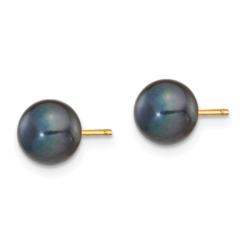 14k 6-7mm Black Button FW Cultured Pearl Stud Post Earrings