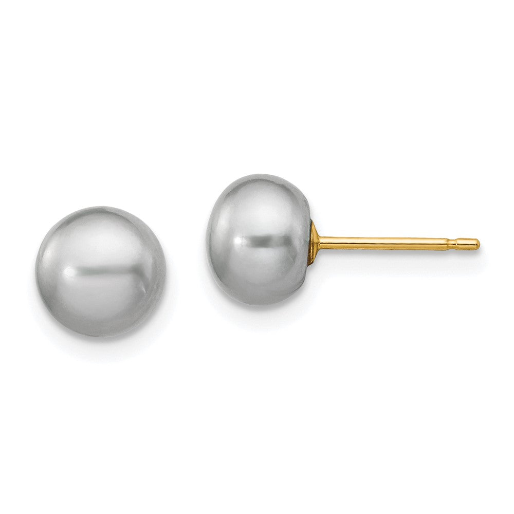 14k 6-7mm Grey Button FW Cultured Pearl Stud Post Earrings