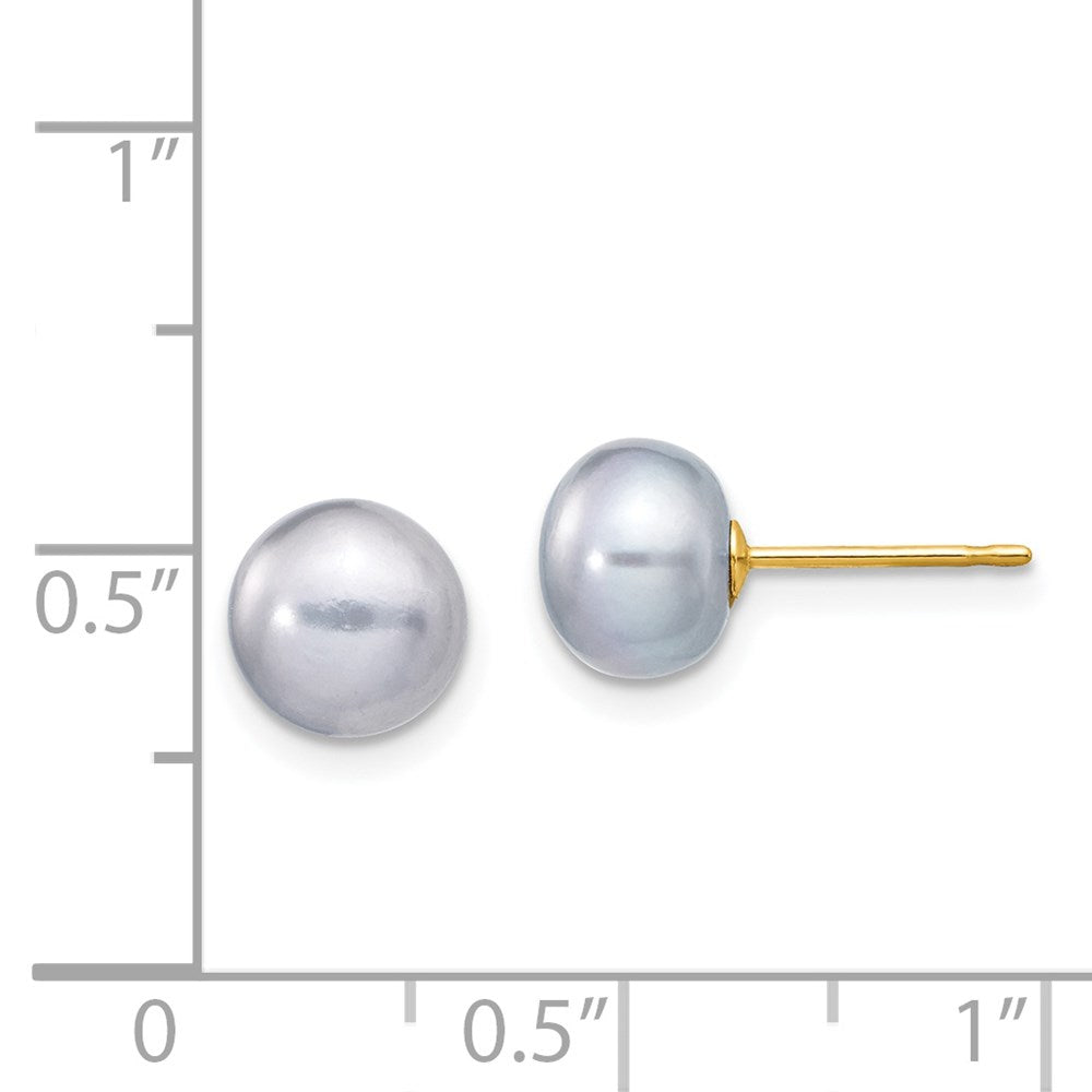 14k 7-8mm Grey Button FW Cultured Pearl Stud Post Earrings