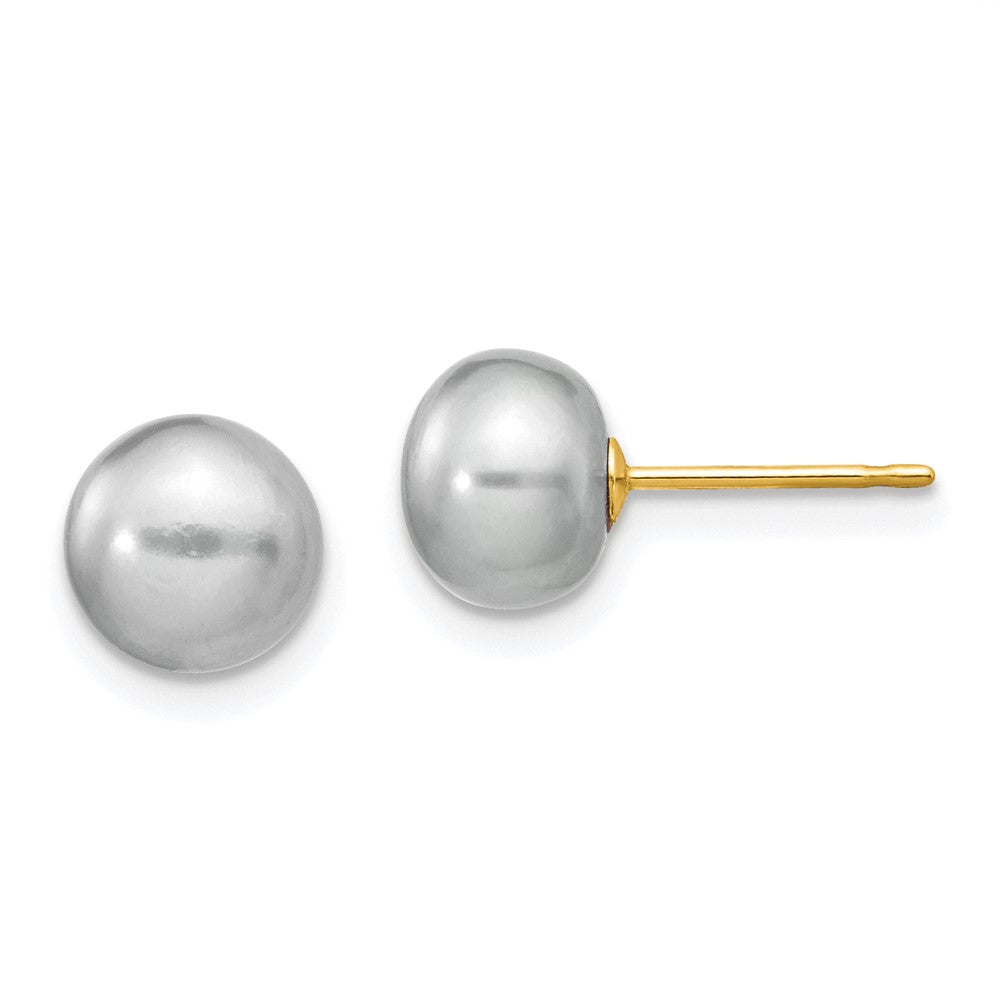 14k 7-8mm Grey Button FW Cultured Pearl Stud Post Earrings