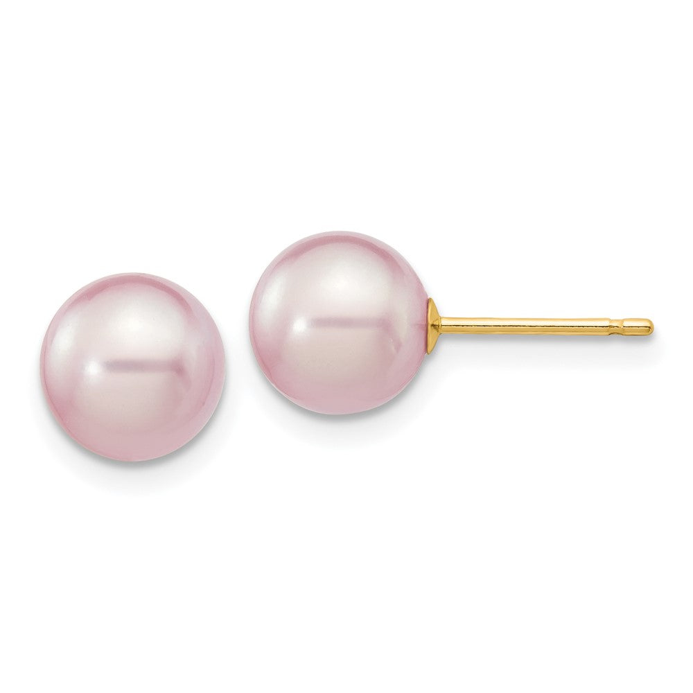 14k 7-8mm Purple Round Freshwater Cultured Pearl Stud Post Earrings