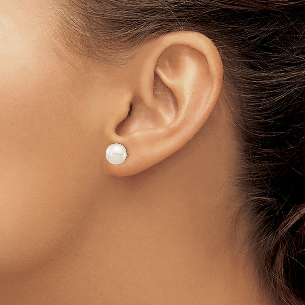 14k 8-9mm White Round Freshwater Cultured Pearl Stud Post Earrings