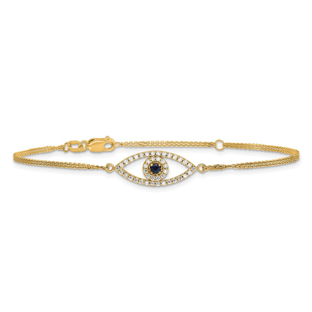 14k  AAA Diamond/Sapphire Evil Eye w/ 1in Ext.Bracelet