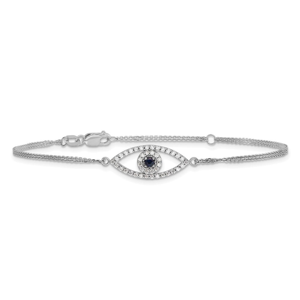 14k White Gold 2 Strand Sapphire/AAA Diamond Evil Eye w/1in Ext. Bracelet