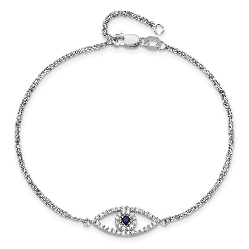 14k White Gold 2 Strand Sapphire/AAA Diamond Evil Eye w/1in Ext. Bracelet