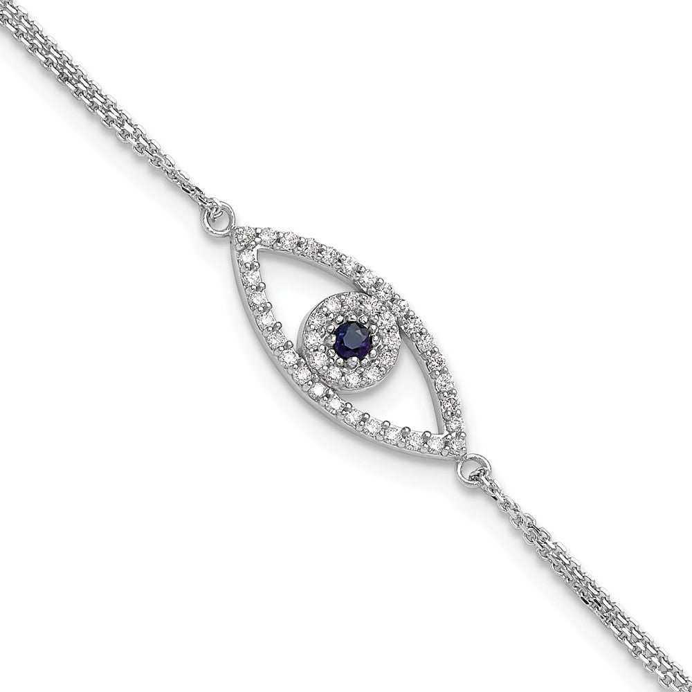 14k White Gold 2 Strand Sapphire/ VS Diamond Evil Eye w/1in Ext. Bracelet